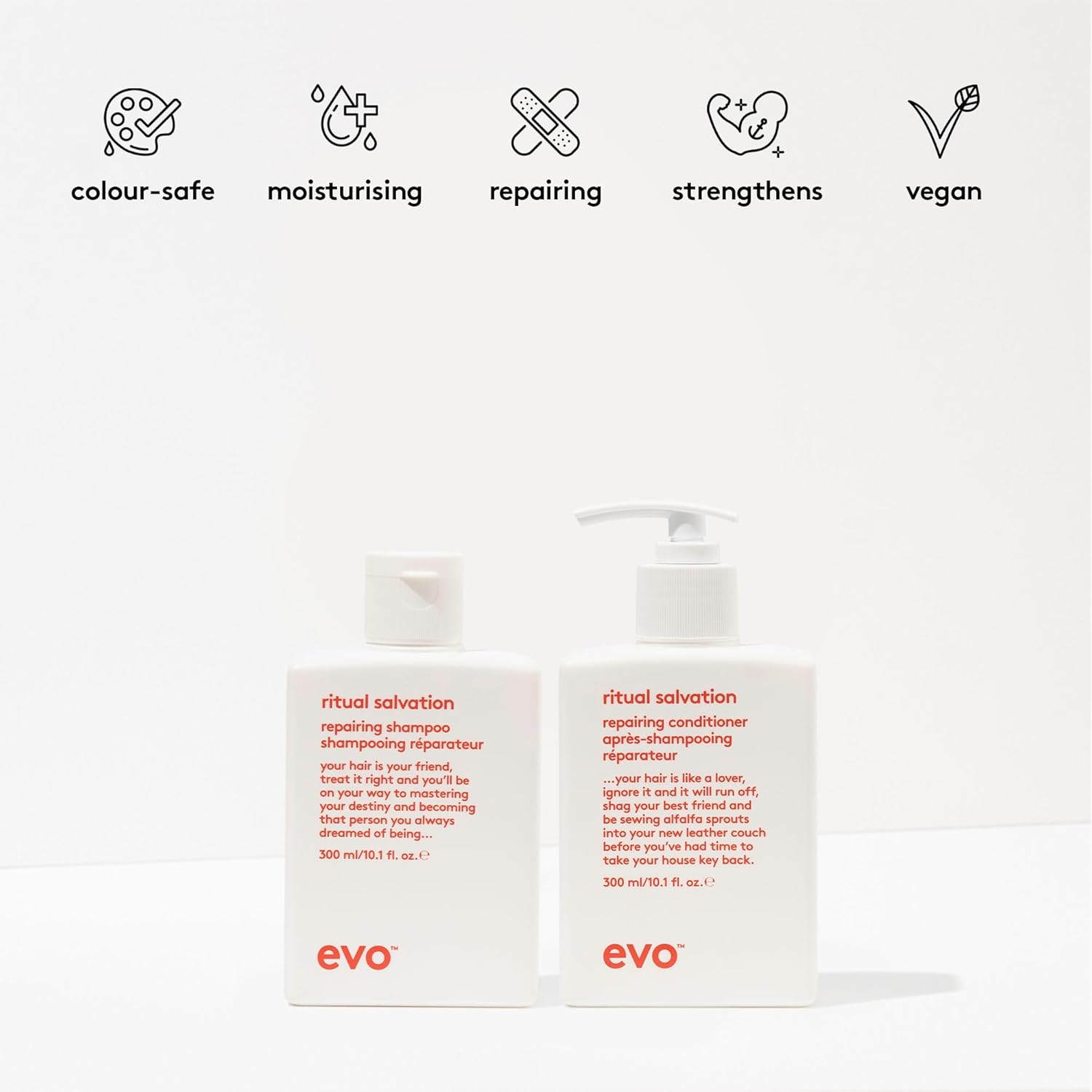 Evo Ritual Salvation Repairing Hair Shampoo & Conditioner - Gently Cleanses, Treats Damaged & Brittle Hair - 300Ml / 10.1Fl.Oz image number 6