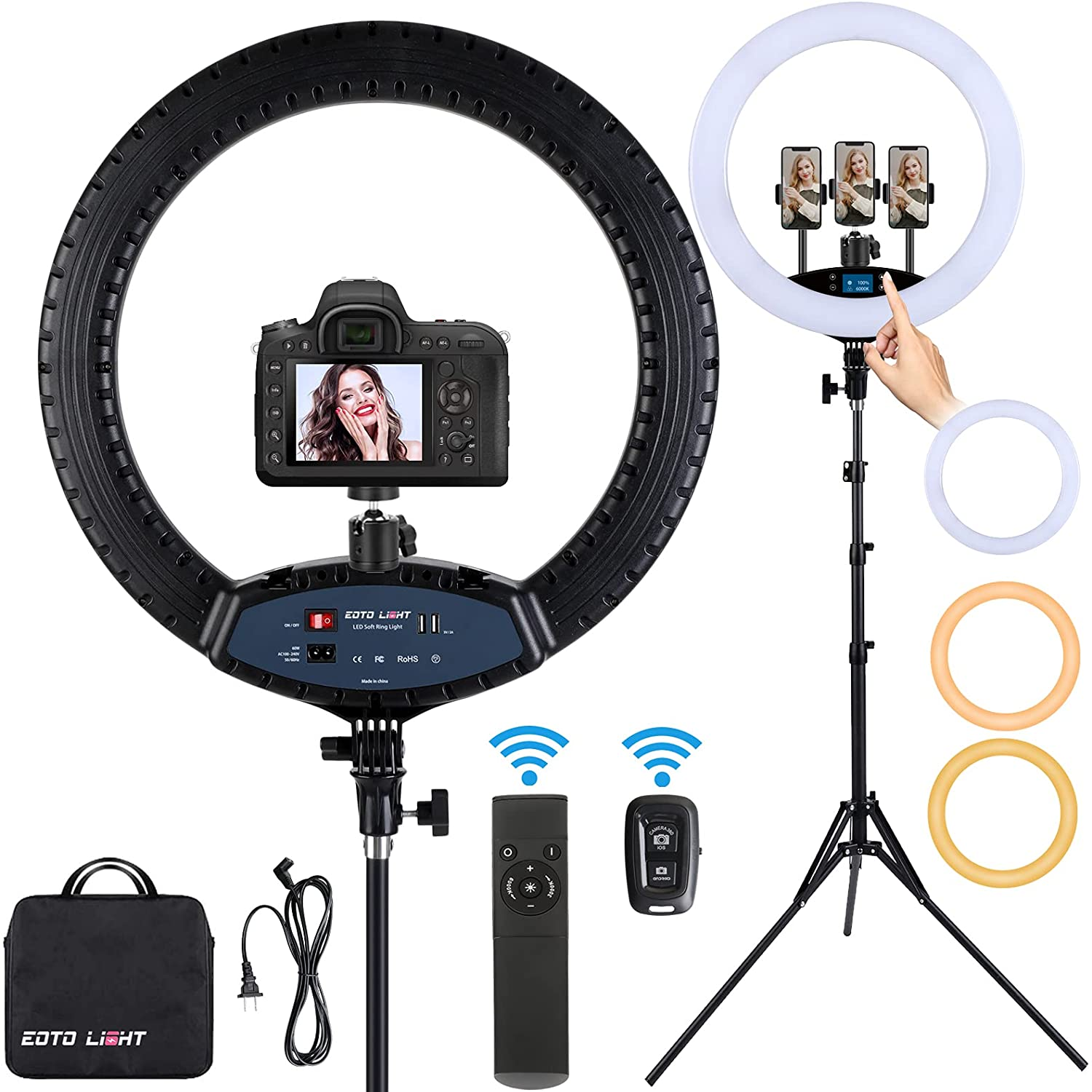 19 Inch LED Ring Light with Tripod Stand Selfie Ring Light, LCD Display Touch Screen, Dimmable Light for Makeup Studio Portrait Vlog Video Shooting with Carrying Bag and Remote Controller, CRI>97&hellip; image number 3