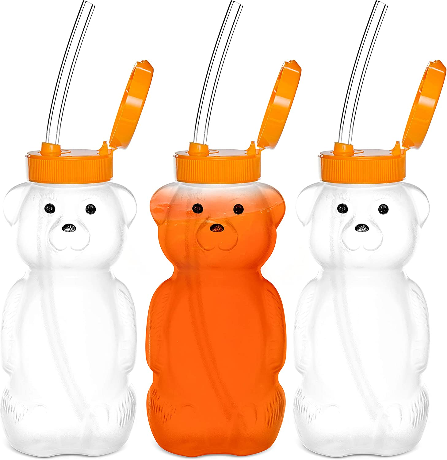 Special Supplies Honey Bear Straw Cup Long Straws, 3-Pack Squeezable Therapy and Special Needs Assistive Drink Container, Spill Proof and Leak Resistant Lid