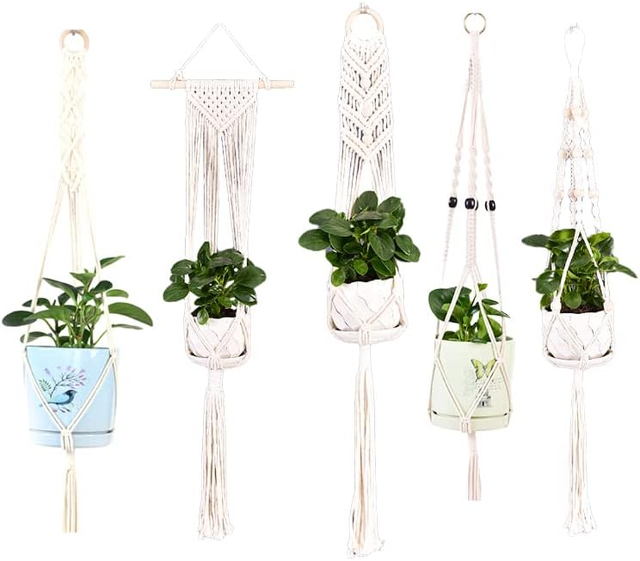 AIMALL Macrame Plant Hanger, 39 Inch Hand-Braided Hanging Planter Holder, Indoor Outdoor Flower Pot Basket with Cotton Rope, Boho Style for Living Room, Balcony, or Garden image number 6