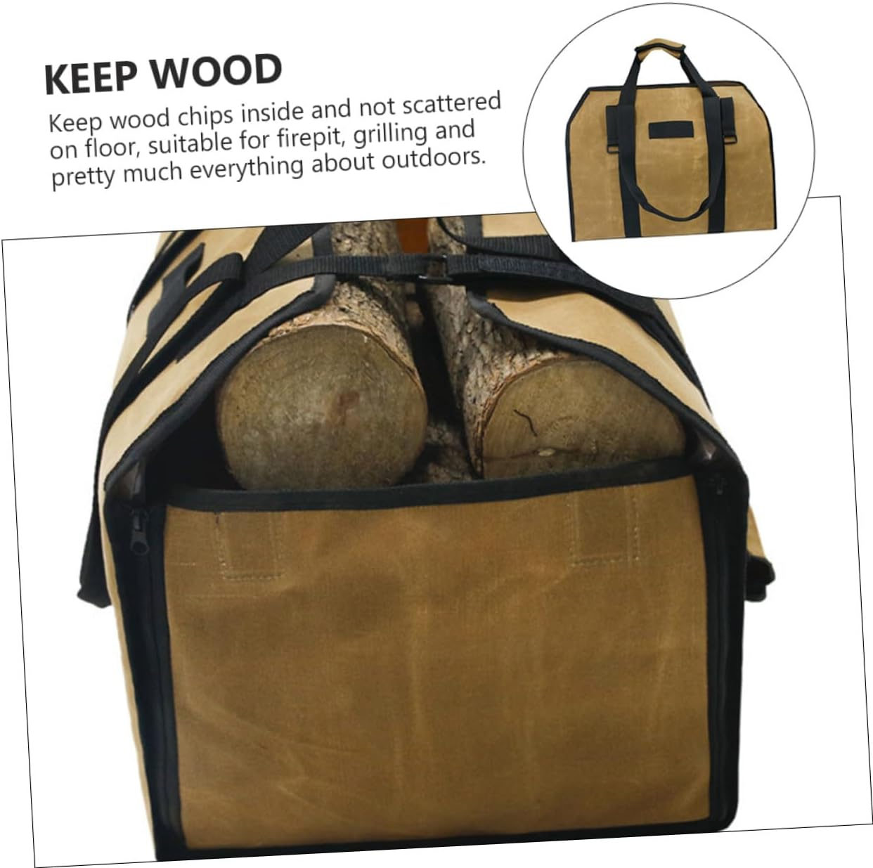 Waxed Canvas Firewood Holder Capacity Log Carrier Bag with Padded Handles Multi-Functional Outdoor Storage Tote for Camping Garden Tools and Household Supplies image number 2
