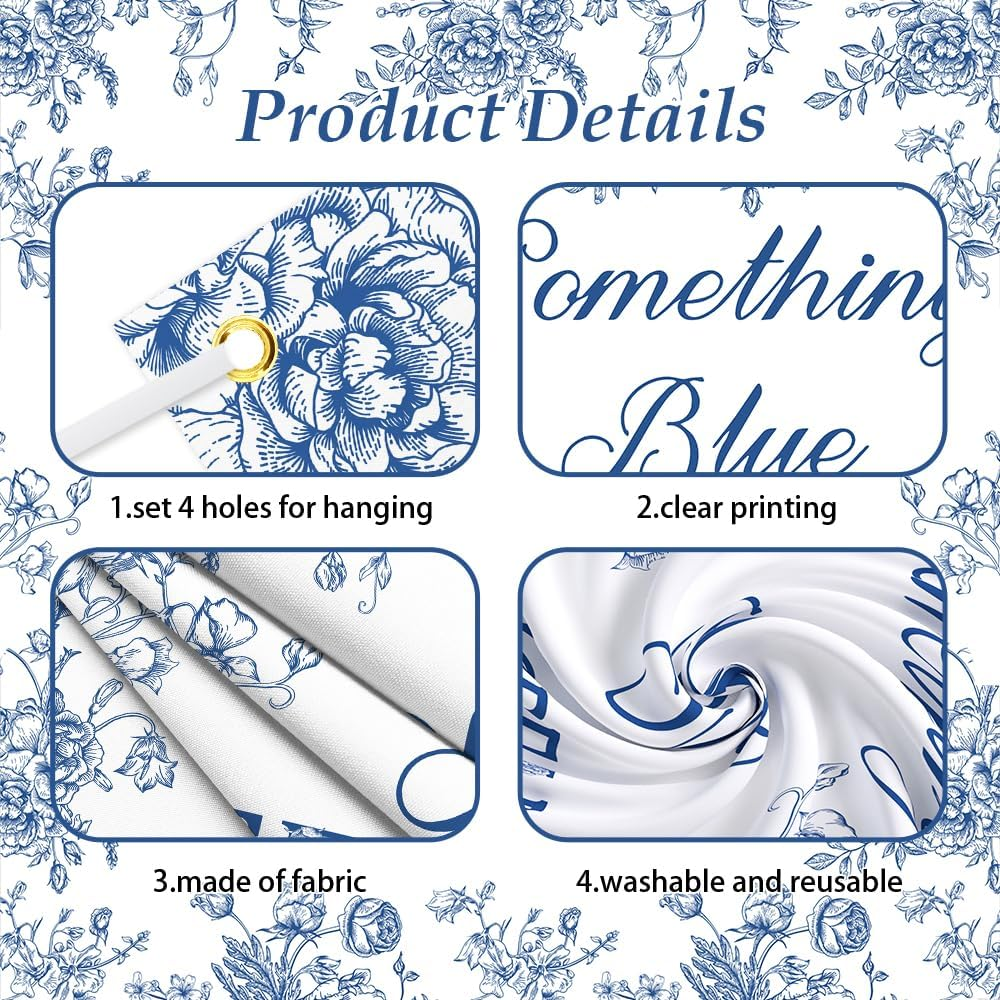 AIBIIN Blue Floral Bridal Shower Backdrop Something Something Blue before I Do Decorations Love Is Sweet Wedding Bachelorette Engagement Banner Party Supplies 5.9X3.6Ft image number 1