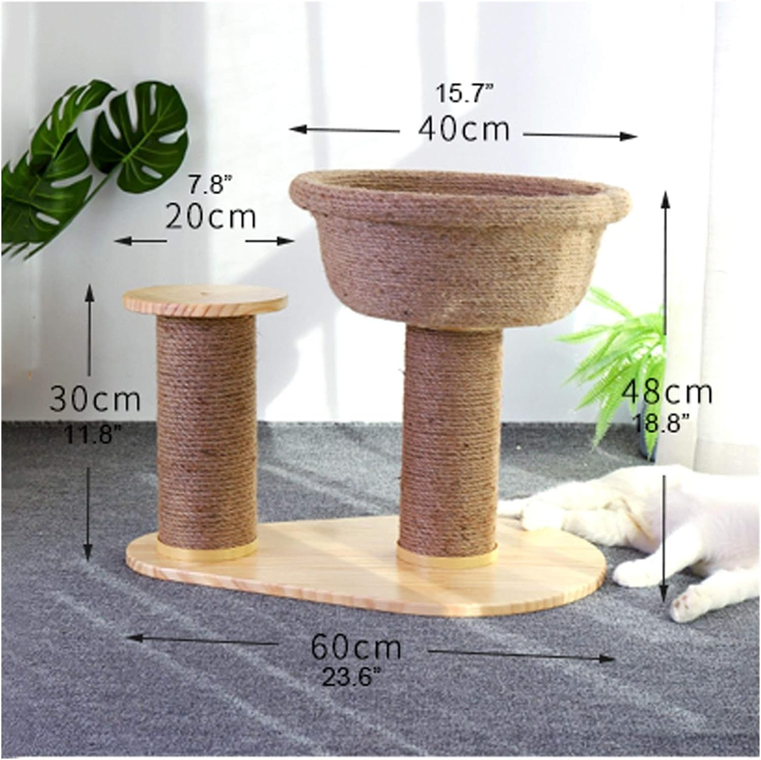 Cat Scratching Post, Natural Bowl Shaped with Perch Cat Tree, Durable Cat Scratcher Pole with Sisal Rope (Color : Brown)