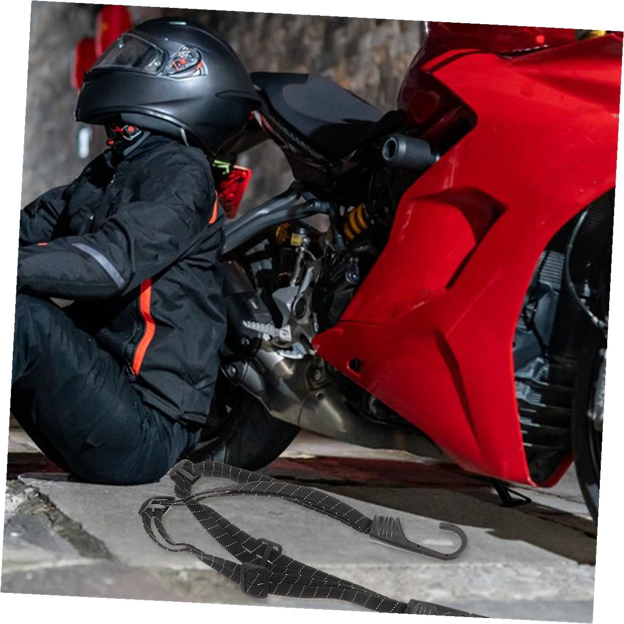 DONFAMDS 2Pcs Adjustable Motorcycle Helmet Straps with Elastic Bungee Cord and Reflective Hooks, Universal Tie-Down for Bike Luggage, Suitable for Outdoor Motorcycle and Bicycle Use image number 5