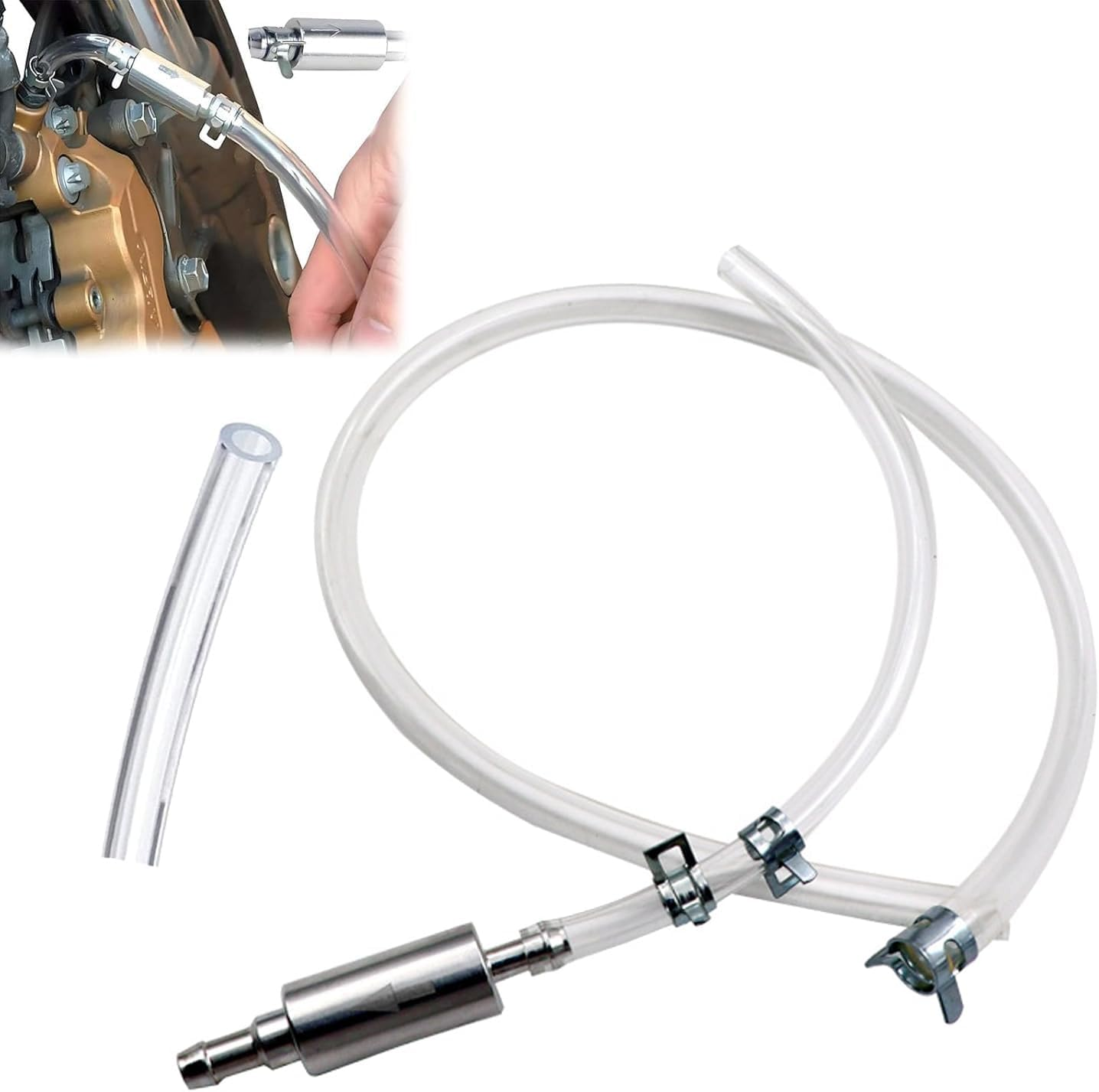 IONPSHG Brake Bleeder Hose One Way Check Valve Motorcycle Brake Fluid Replacement Kit Aluminum Body with Soft Tube Universal Brakes Bleeder Tool Cars Accessories for Car Motorbike Bike ﻿ (1) image number 3