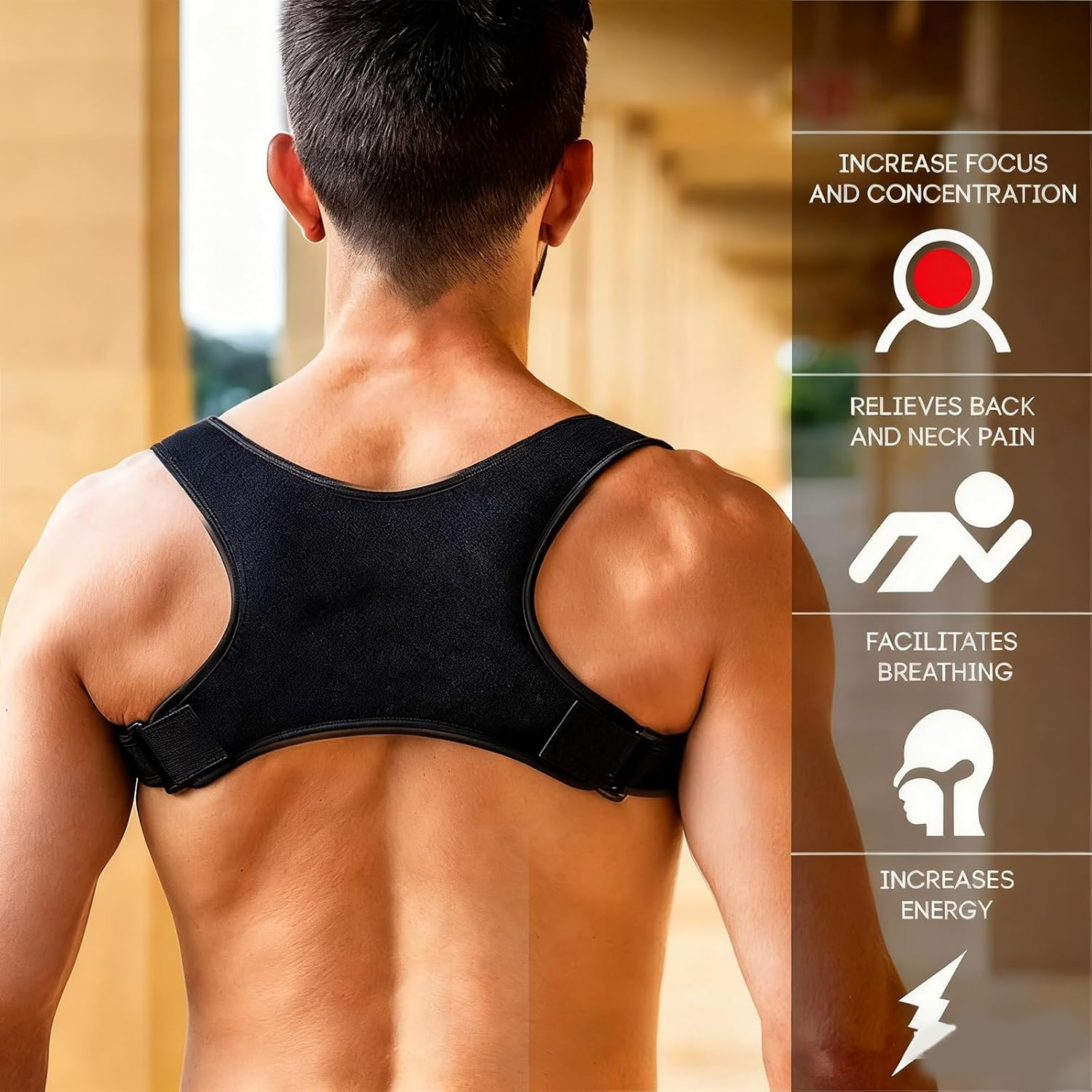 Posture Corrector, Adjustable Back Brace for Men and Women, Shoulder Support for Upper Back Pain Relief, Ideal for Office Workers, Students, Drivers, Black image number 4