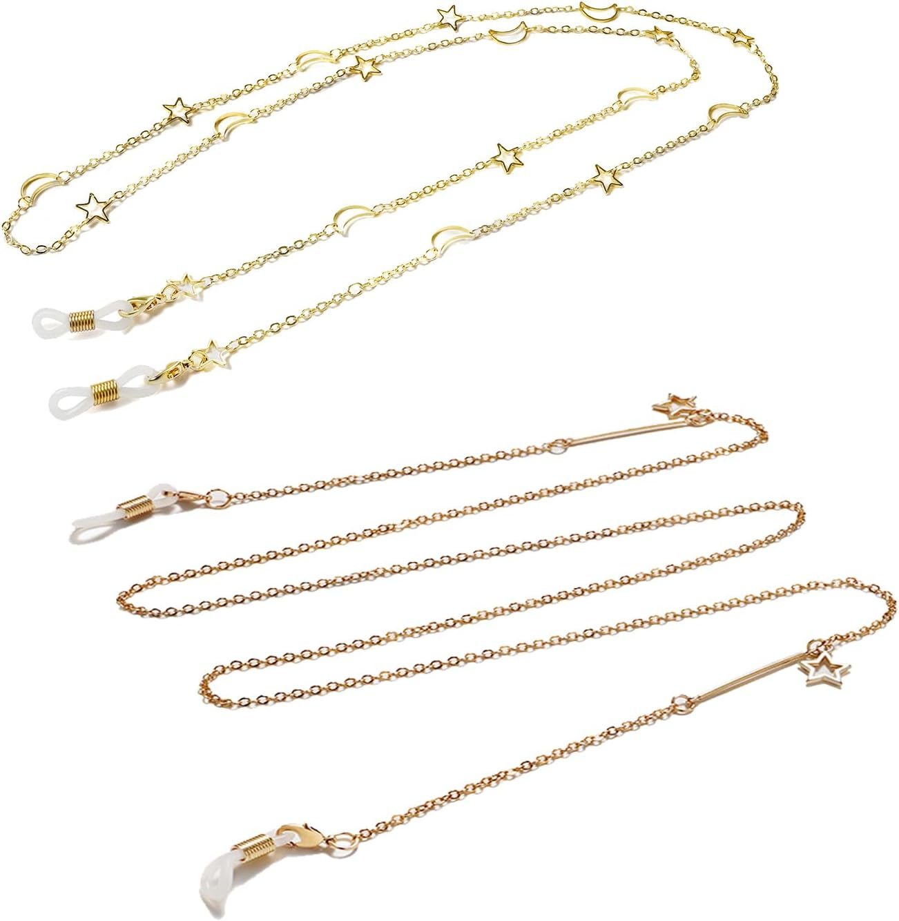 LERTREE 2 Pcs Alloy Women Eyeglasses Chains with Star and Moon/Skeleton Pentagram Sunglass Lanyard Eyewear Retainer Sunglasses Strap image number 2