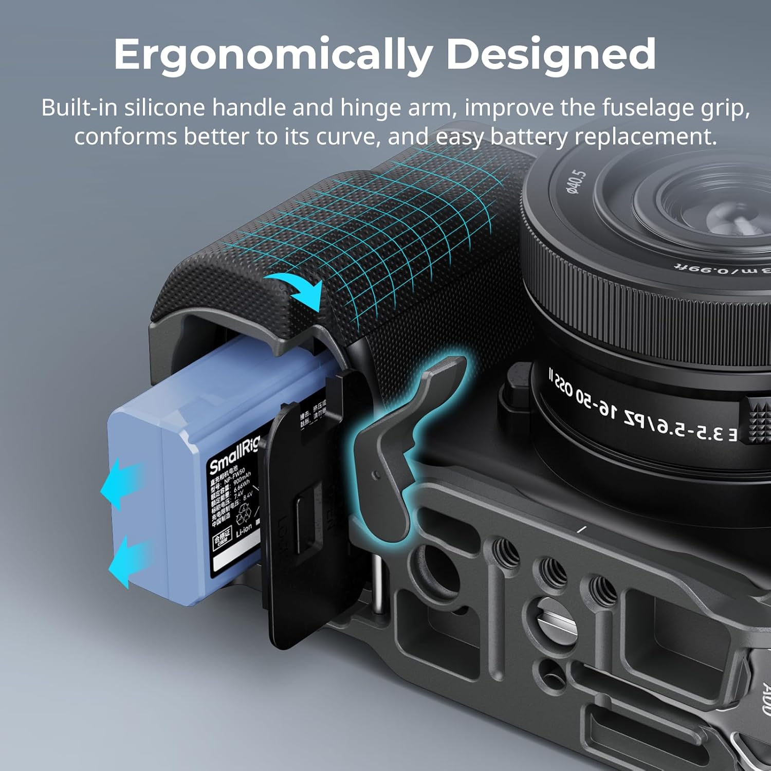 SMALLRIG ZV-E10 II Hawklock Quick Release Cage Kit for Sony ZV-E10 II with Cable Clamp for HDMI, Built-In Ergonomically Designed Silicone Handle, Quick-Release Plate for Arca, QD Socket - 4949 image number 1