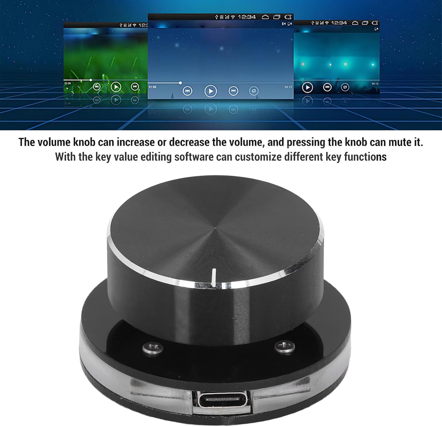 Eulbevoli USB Volume Control Knob for Android System, PC Multimedia Type C External Media Adjustment Controller with RGB Light, No Driver Computer Volume Control, 360 Rotating USB Volume Knob image number 2
