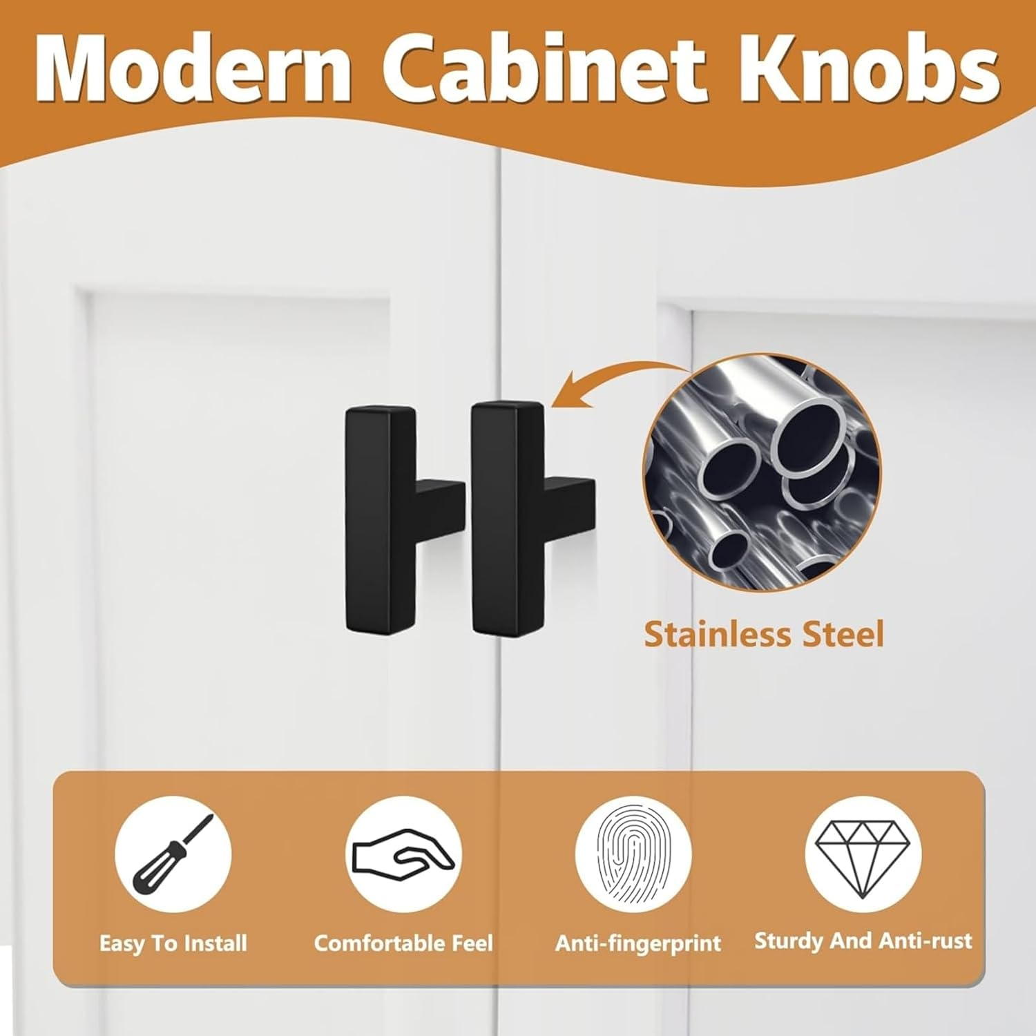 SNOKAY 10 Pack Matte Black Square T Cabinet Pulls Single Hole Square Cabinet Handles for Kitchen Cabinet Matte Black Drawer Pulls, 5CM Length image number 1