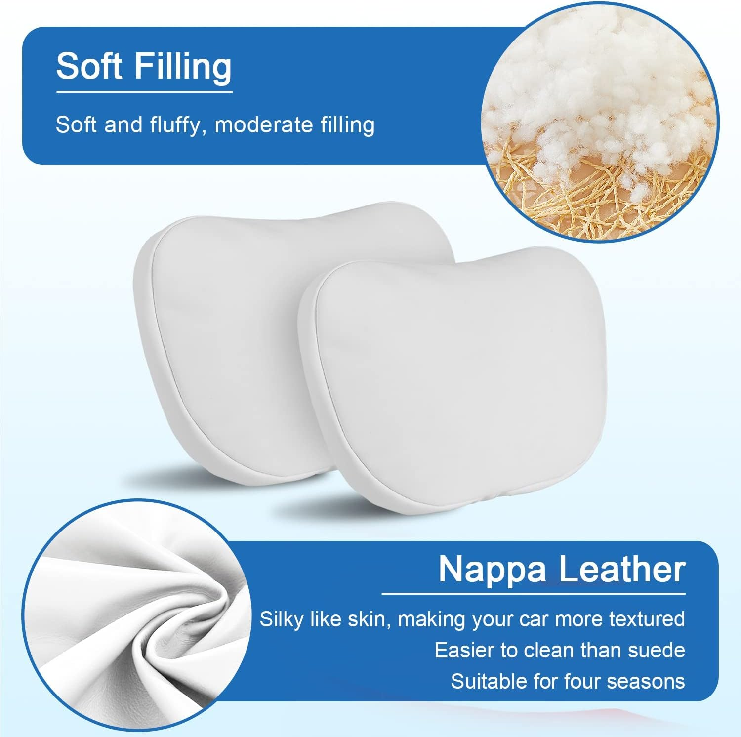 Car Headrest Neck Pillow for Tesla Model Y Juniper & Model 3 Highland, 2 Pack Nappa Leather Neck Support Cushion Fatigue Relief Seat Pillow Uniquely Designed for Tesla Model Y/3/S/X (White) image number 1