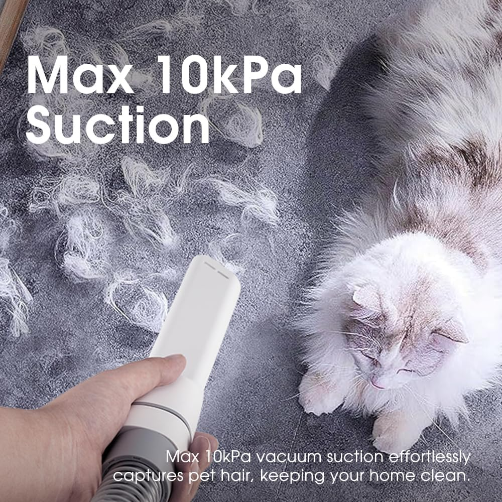 Petzly Dog Grooming Kit, 7 in 1 Pet Grooming Kit with 3 Suction Mode and 1.5L Large Dust Cup, 10000Pa Powerful Dog Vacuum for Shedding Grooming Hair, Low Noise Electric Clipper and Brush, White image number 3