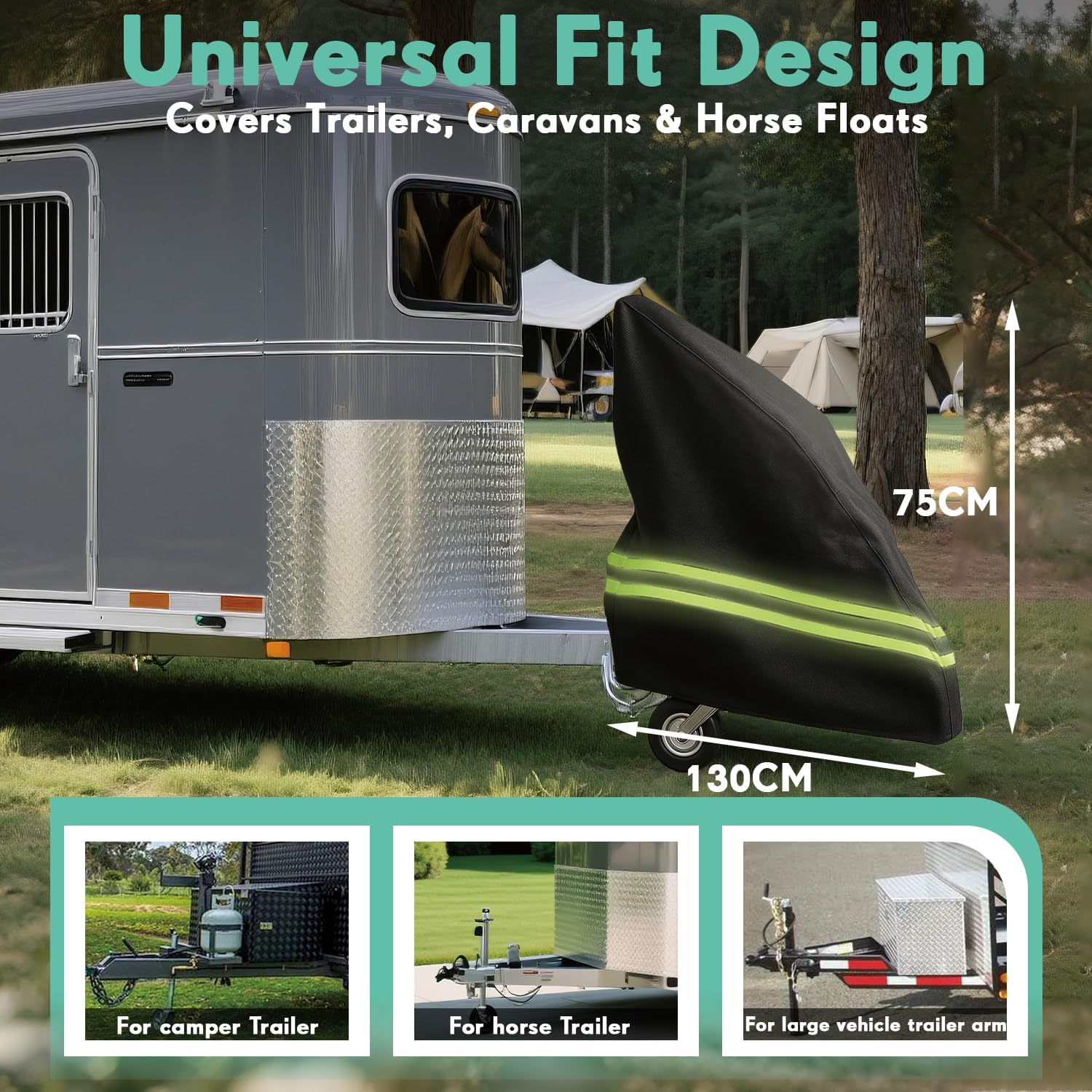 Horse Trailer Cover Heavyduty 600D Oxford Waterproof Dustproof Breathable Horse Drawbar Tow Hitch Cover with Buckles for Daily Sun Weather Storage Protection image number 2