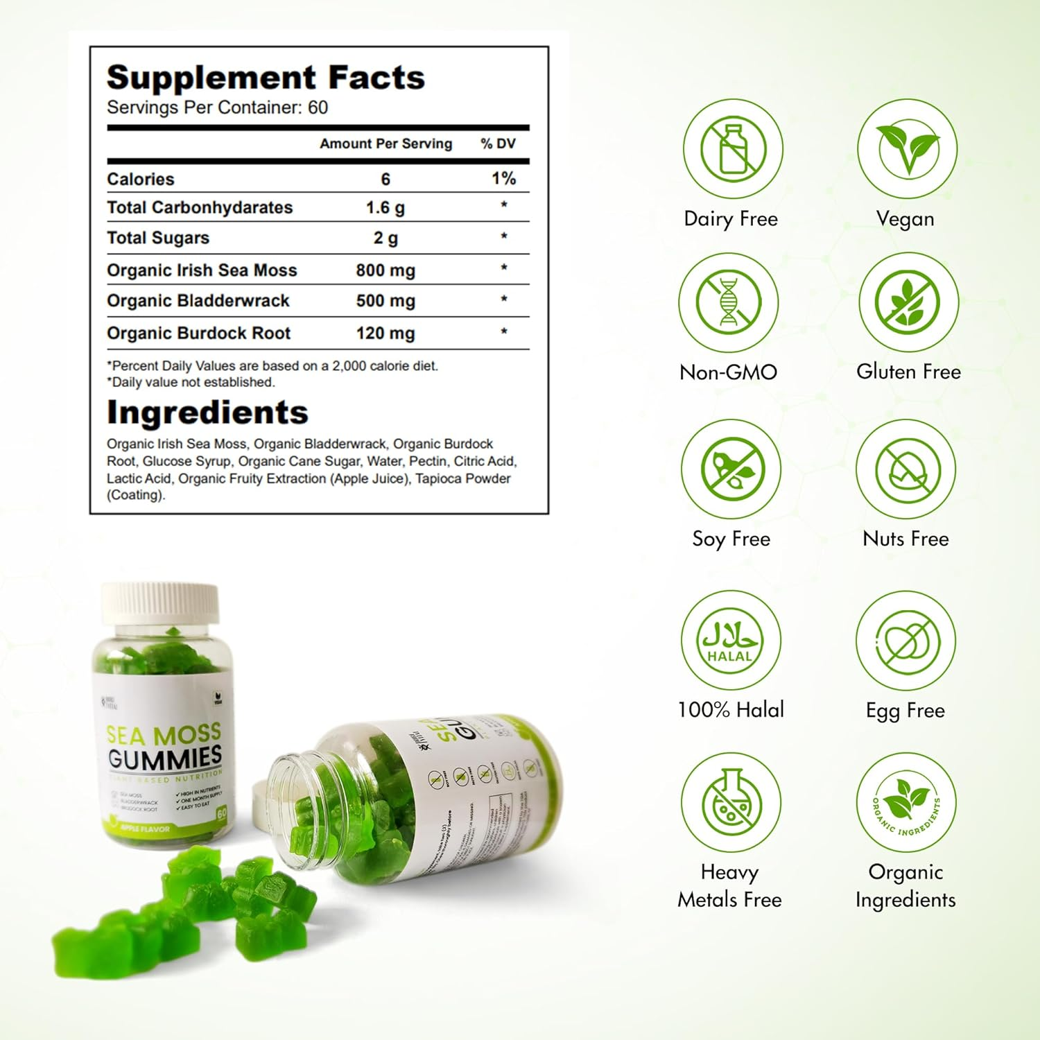 Seamoss Gummies with Bladderwrack and Burdock - 3 in 1 Superfood - One Month Supply - NON GMO image number 1