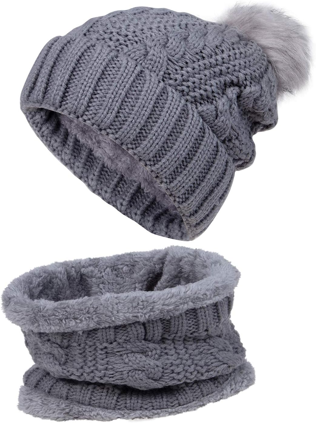 Chalier 2 Pieces Winter Beanie Hat Scarf Set Warm Thick Knit Hat Beanie Skull Caps Scarfs for Women Men Gifts - A-Black image number 6