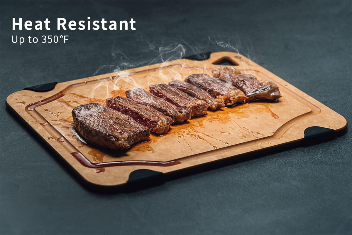 Cutting Board for Kitchen, TOPTIER Wood Fiber Cutting Board, Non-Slip Series Wooden Chopping Board, Dishwasher Safe, Juice Grooves Tableware Small (11.5" X 9.25") Natural/Armor image number 4