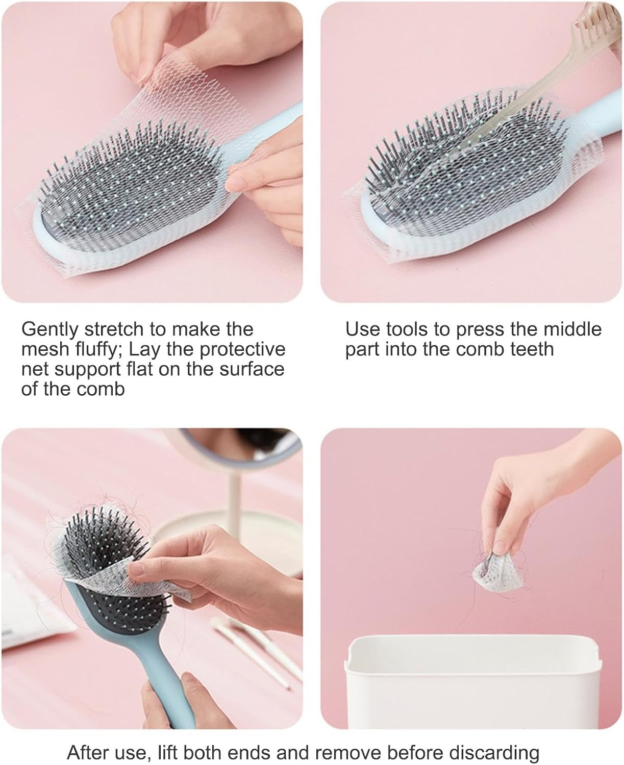Hair Comb Cleaning Net,50X Hair Removal Net - Comb Cleaner, Portable Hair Remover Tools, Comb Protection Net for Removing Hair Dust image number 6