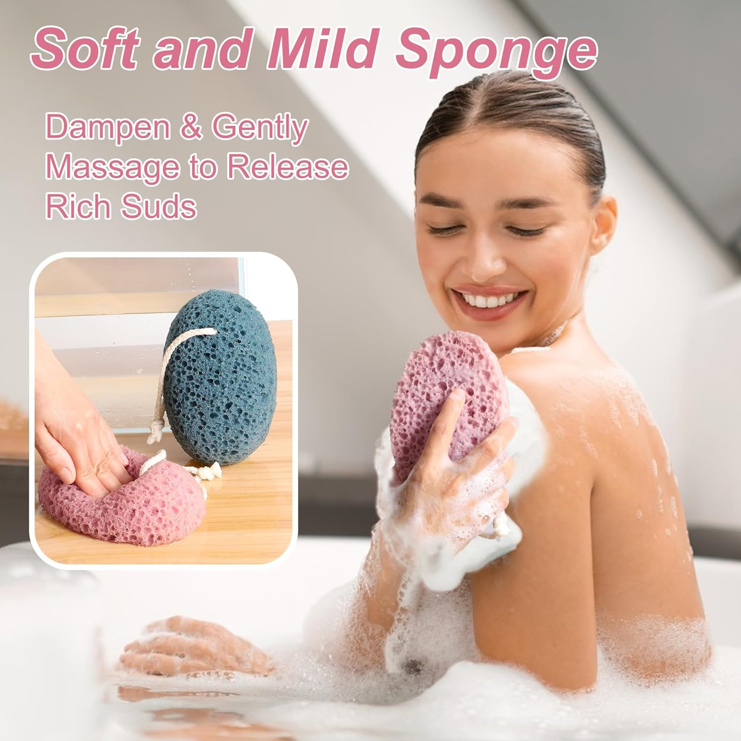 Shower Sponge for Body, 2Pcs Bath Sponges Body Wash, Soft Loofah Puff Foam Sponges Gentle Cleansing & Exfoliating for Women Men All Skin Types image number 4