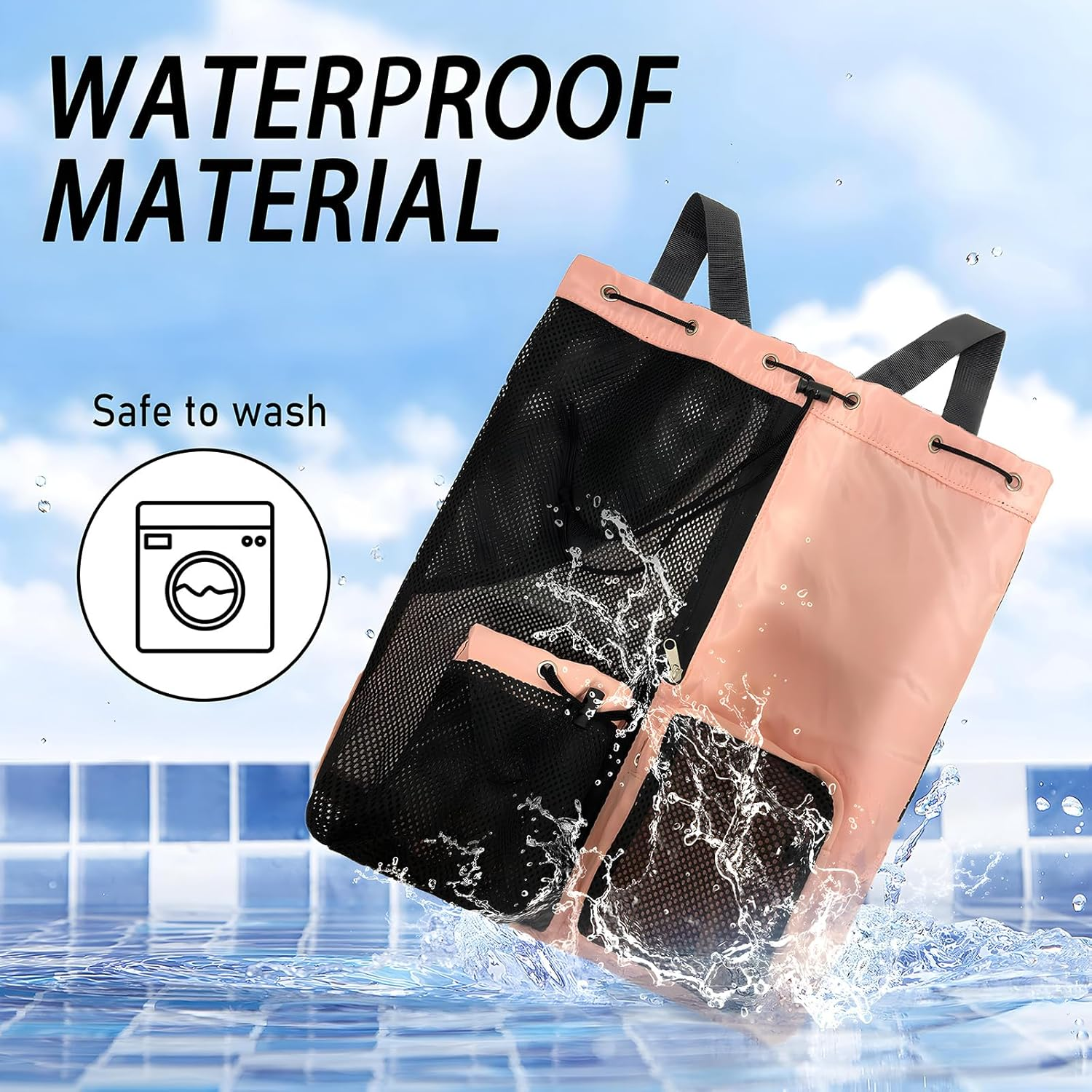 ZCOINS Unisex Swim Bag Mesh Drawstring Backpack Swimming Bags Swimming Equipment Bag with Wet Pocket for Swim Gym Workout Gear for Men Women image number 6