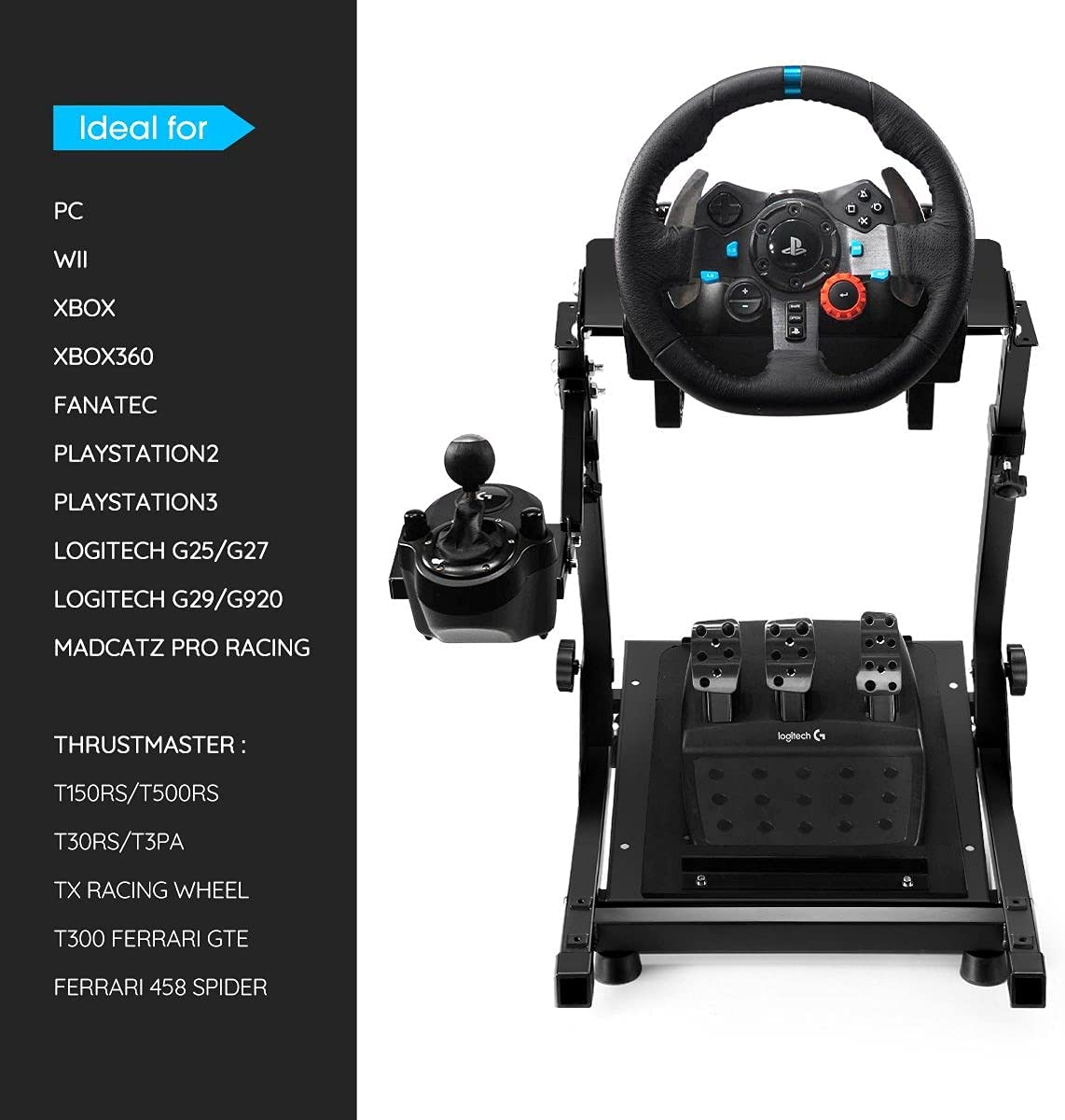 AUSWAY Gaming Racing Steering Wheel Stand Adjustable Foldable Simulator Wheel Stand for Logitech G25 G27 G29 G920 Xbox Xbox360 PS2 PS3 PC WII image number 5
