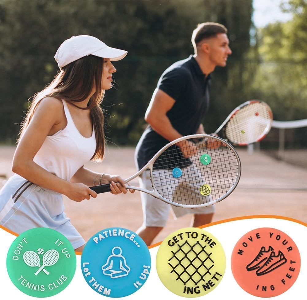 Tennis Racket Vibration Dampener, 8Pcs Funny Tennis Racket Damper Shock Absorber, Silicone Funny Word Racquet Dampener Keep You on Your Tennis image number 3