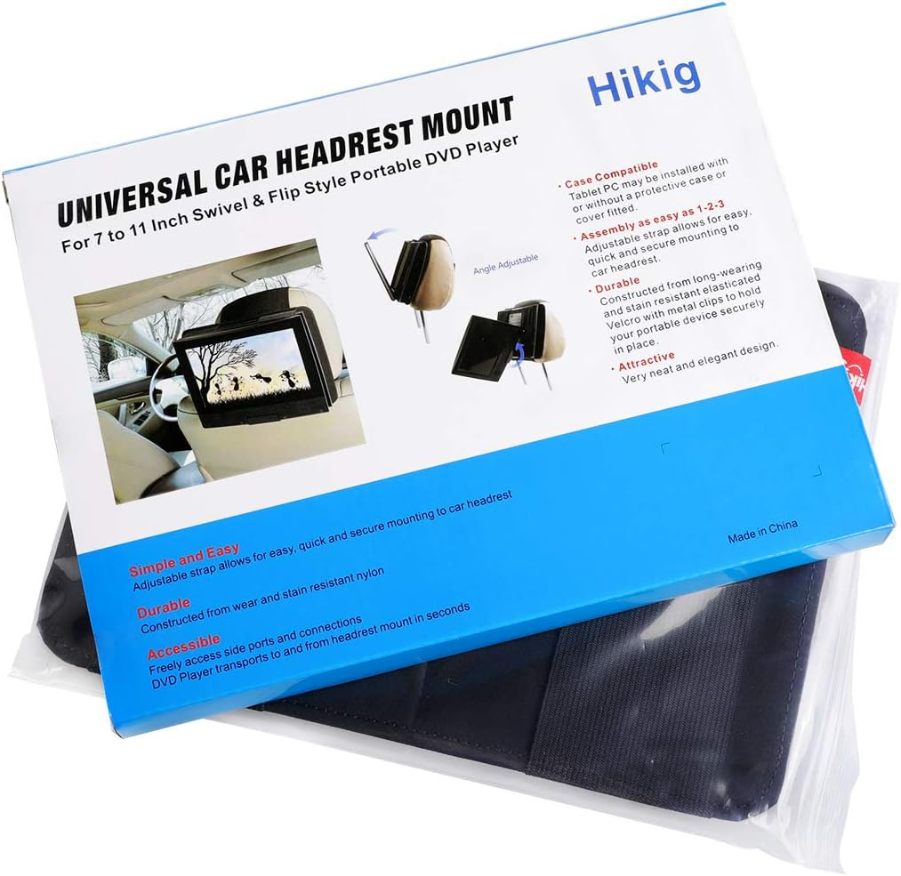 Hikig Car Headrest Mount Holder for 7 Inch to 11 Inch Swivel and Flip Style Portable DVD Players - Adjustable Angle and Rotate Screen - Black image number 6