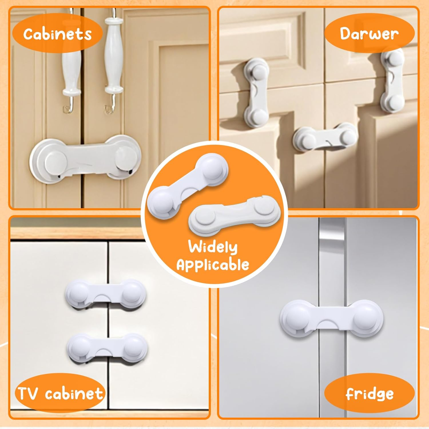 BLUEQUE Child Safety Locks - 12Pack Child Proof Locks for Cabinet Doors, Pantry, Closet, Wardrobe, Cupboard, Drawers, Childproof Cabinet Locks with Adhesive, No Drilling - Baby Proofing Cabinet Lock image number 3