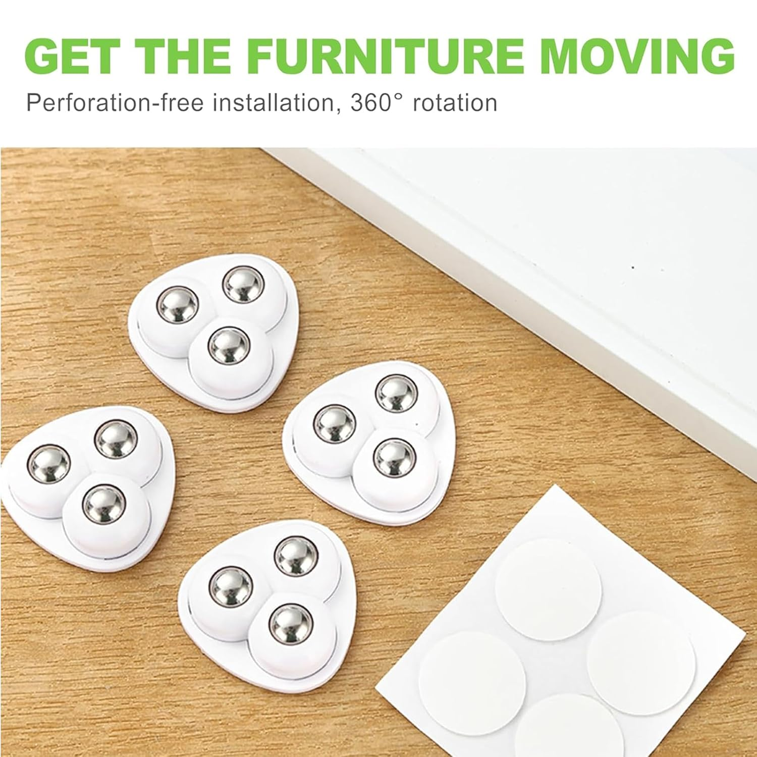 Itadaku 20 Pcs Mini Swivel Casters Wheels, 360&deg; Quiet Rotating Self-Adhesive Castors with 3 Steel Balls for Small Appliances, Furniture, Storage Boxes, Trash Cans, White image number 4