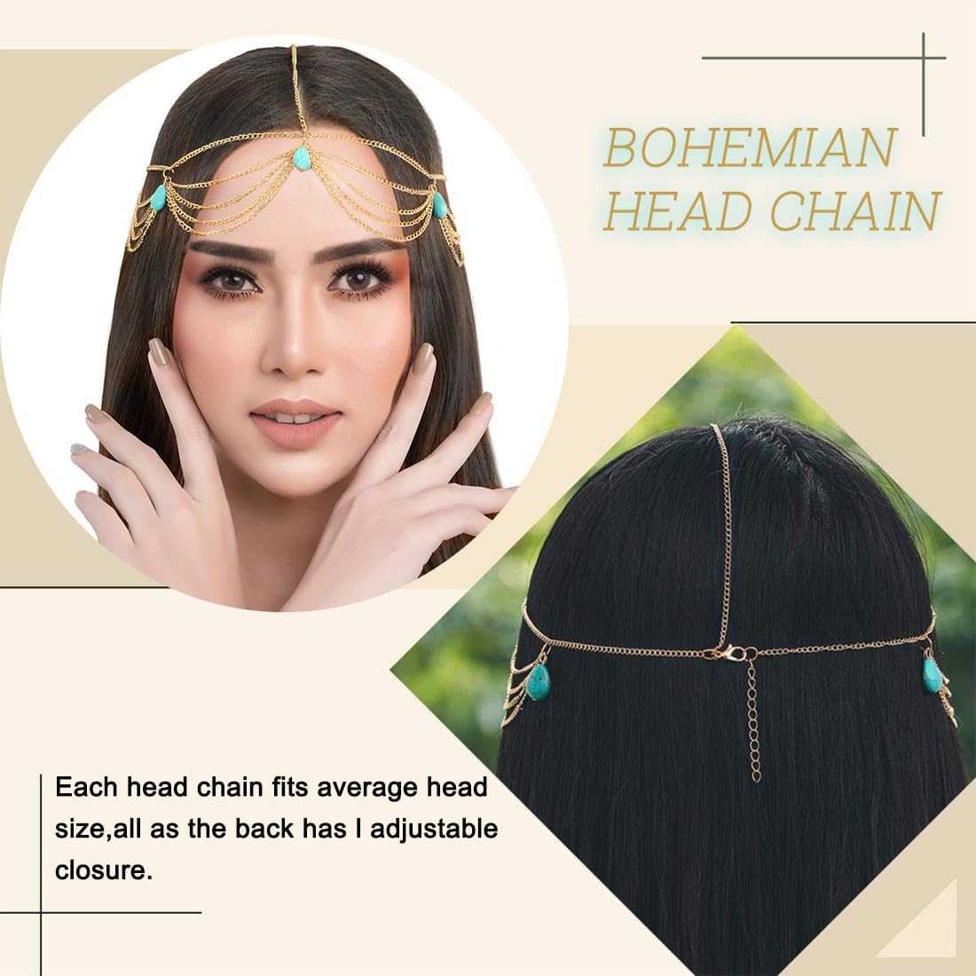 WJRQD Crystal Bridal Head Chain Layered Bridal Headpiece Tassel Rhinestone Headband Hairpiece Festival Wedding Hair Accessories for Women image number 3