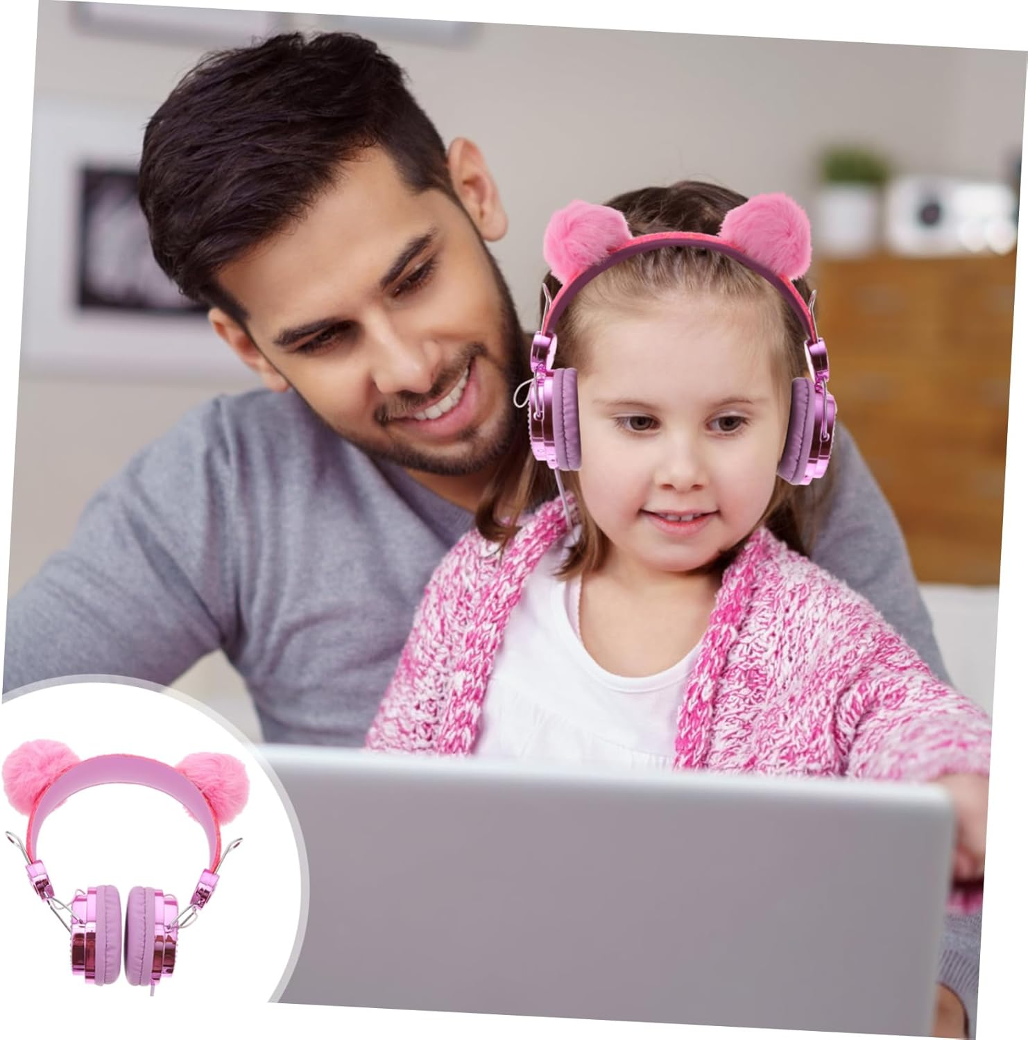 DOITOOL Headphones Wired Headset with Cartoon Fur Ball Cat Ears for Lightweight High-Fidelity Cable Accessory Random Color image number 5