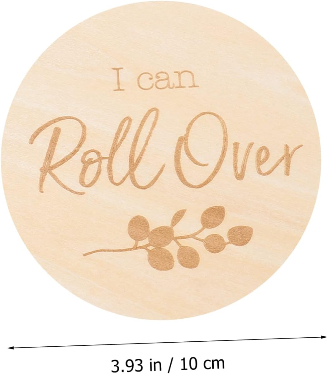 UPKOCH 12Pcs Wooden Milestone Cards for Newborn Growth Journey Milestone Discs for Monthly Photo Props Memory Keepsakes for Documenting First Year image number 1