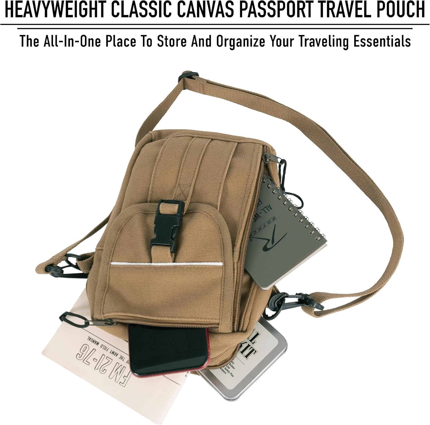 Rothco Heavyweight Canvas Classic Passport Travel Pouch Crossbody Bag image number 4