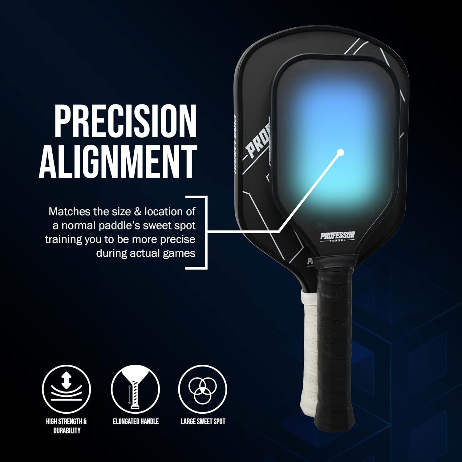 Professor Precision Pickleball Training Paddle - Sweet Spot Enhancement with Extended Handle - T700 Raw Carbon Fiber Construction, 16MM Core Practice Trainer image number 1