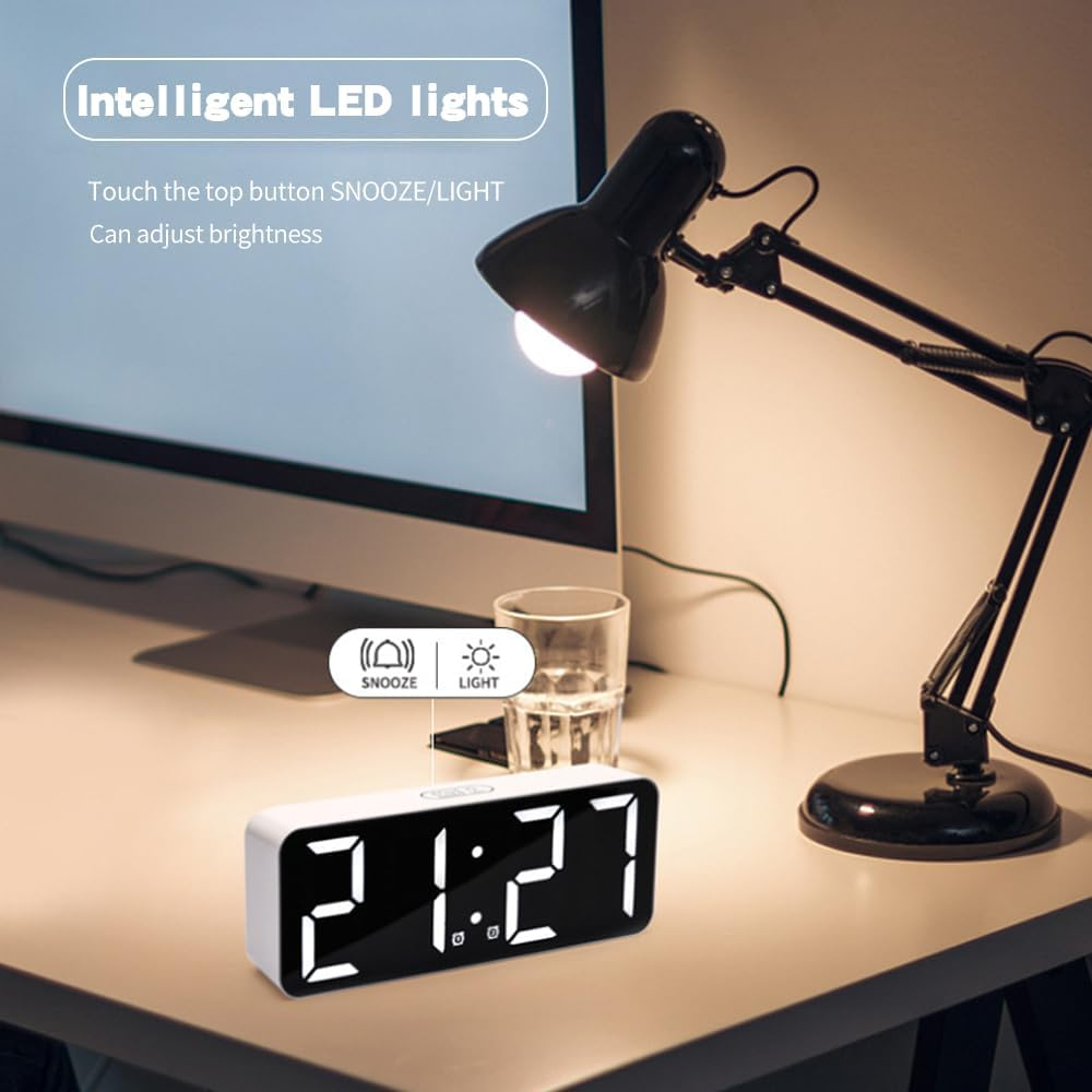 Jiaozoum Small Digital Alarm Clock for Bedroom, Big Display with Charging Port Desk Clock, Support Dimming Adjustable Volume Basic Digital Clock for Deep Sleepers Kids Elderly image number 3