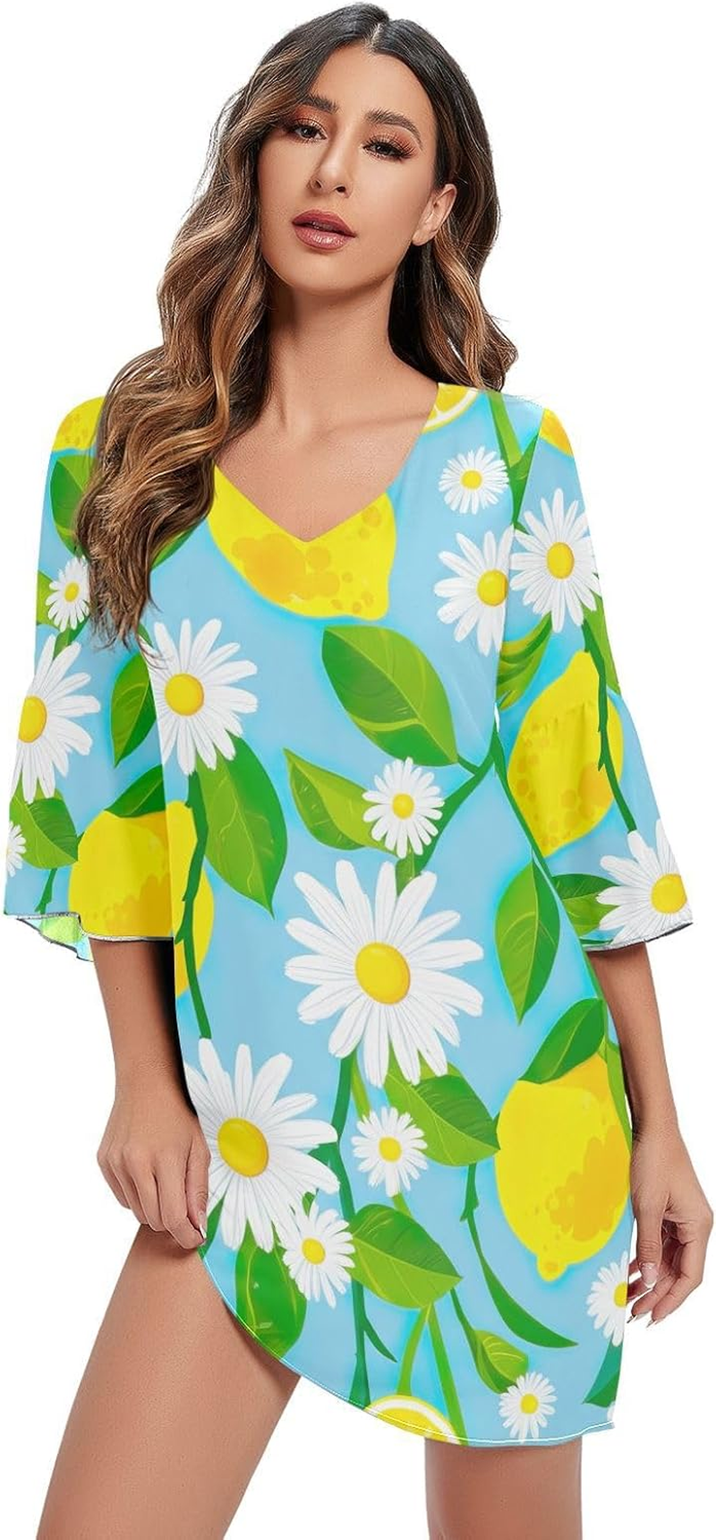 White Daisies Yellow Lemons Casual Dress Printed Line Maternity Dress S-XXL image number 4