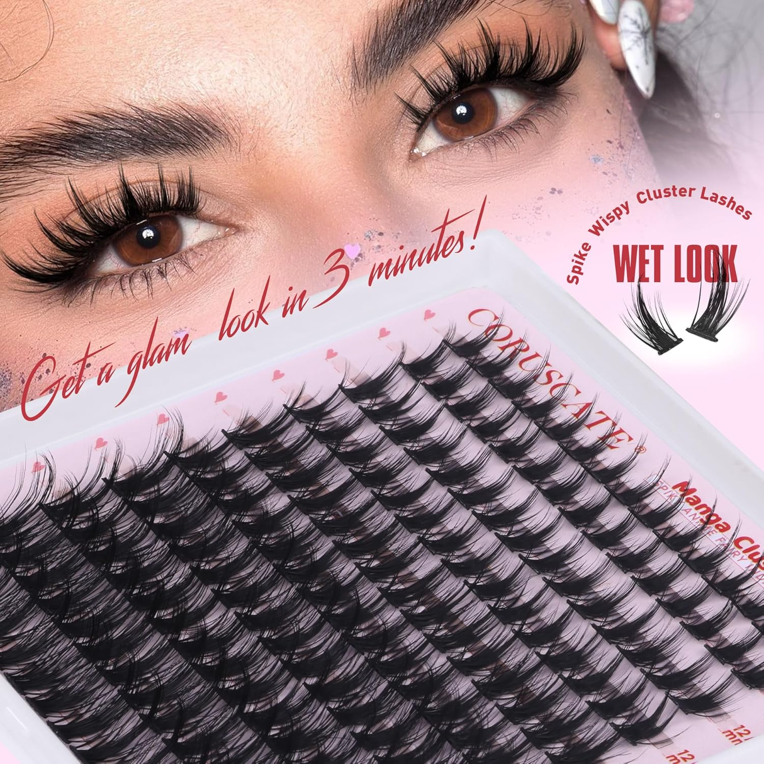 CORUSCATE Manga Cluster Lashes Fairy Wispy Individual Eyelashes Anime Lashes Individual Cluster Natural Lash Clusters Asian Style Manhua Eyelash Clusters 10-18 MM DIY Wet Look Lash Extension image number 1
