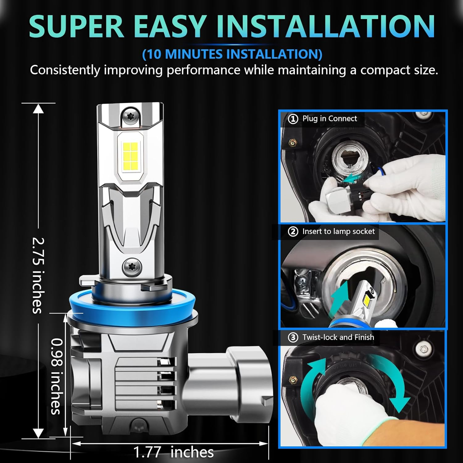 ISINMOTOR [2025 Upgrade] H11/H8/H16 LED Headlights or DRL, [Latest & Brightest] 6500K Cool White, 700% Brightness Real 1:1 Mini Size Design Fog Lamps Replacement for Cars, Play and Plug (Pack of 2) image number 3