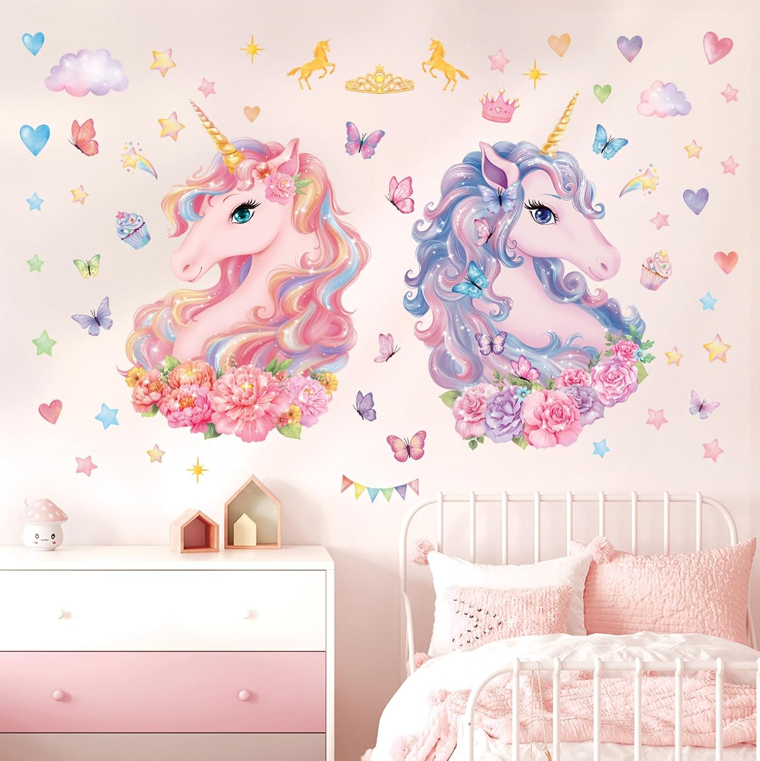 DECOWALL SG2-2412 Large Unicorn Wall Stickers Kids Peel and Stick Removable Nursery D&eacute;cor Girls Boys Bedroom Room Rainbow Art Stars Birthday Baby Home Party Decorations Living Playroom image number 6