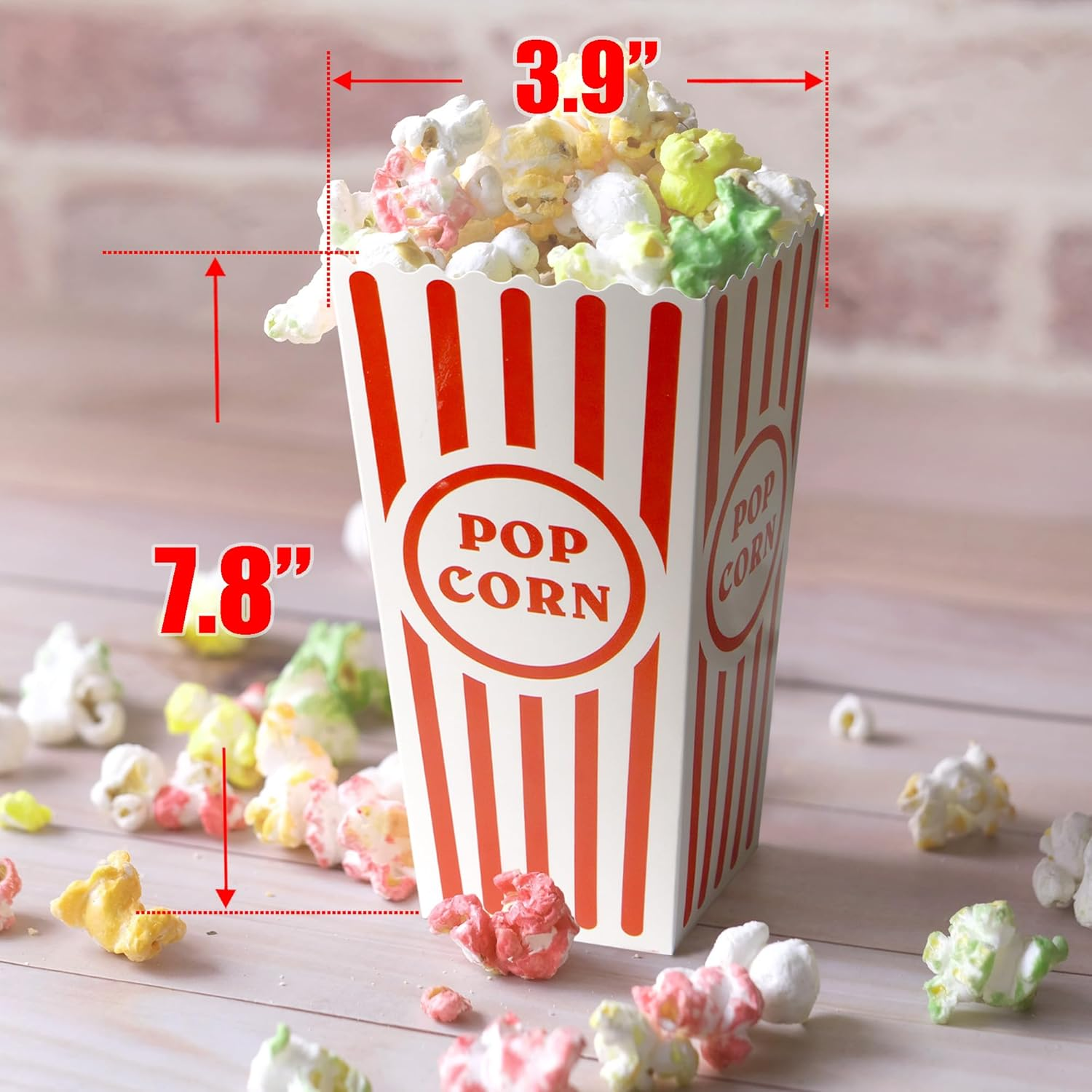 Novelty Place 12 Pcs Classic Popcorn Boxes, 46 Oz Red & White Striped Cardboard Popcorn Container for Movie Night Party - 7.8" Tall X 3.9" Square image number 6