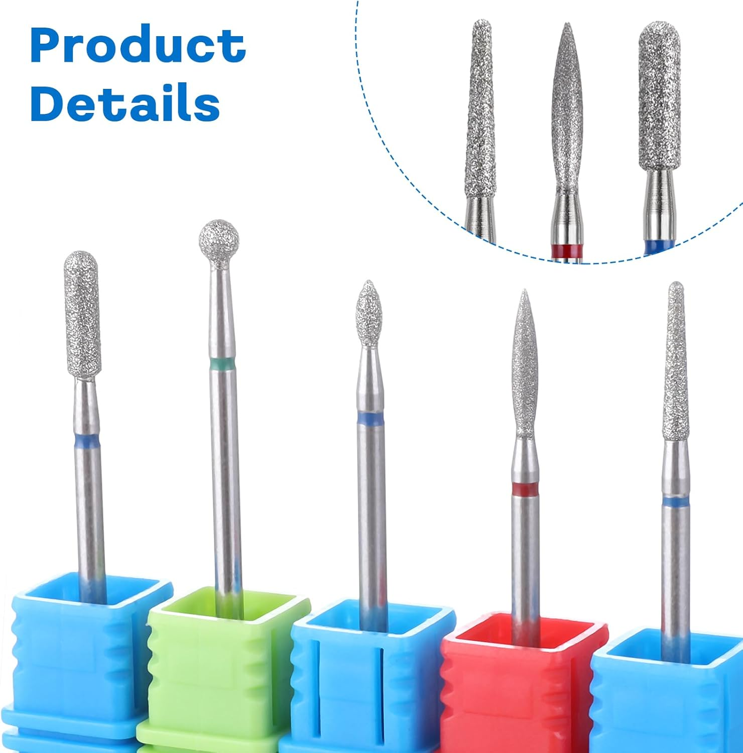 Gjinxi 5Pcs Nail Drill Bits Set, Manicure Drill Bits, Professional Nails Diamond Bits Russian Cuticle Remover Bits Kit, Cylinder/Ball/Flame/Needle Cuticle Bit for Acrylic Gel Nails Home Salon image number 3