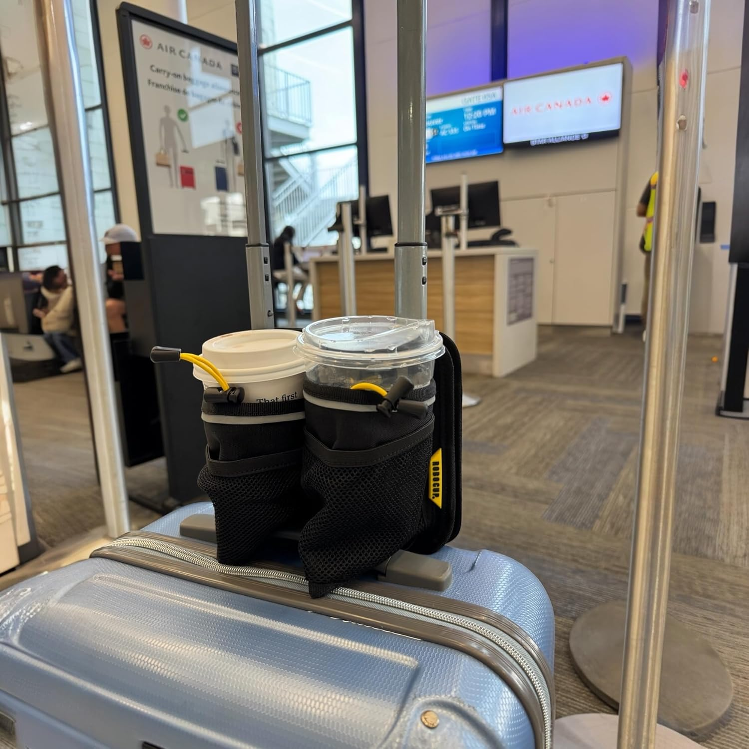 ROBOCUP Travel-Friendly Foldable Dual Drink Holder, Univesal Design for Luggage, Cases and Breifcases with a Telescopic Handle | Storage Pockets, D-Ring, Pen Slot, Reflective Stripe, Hook&Loop Patch image number 6