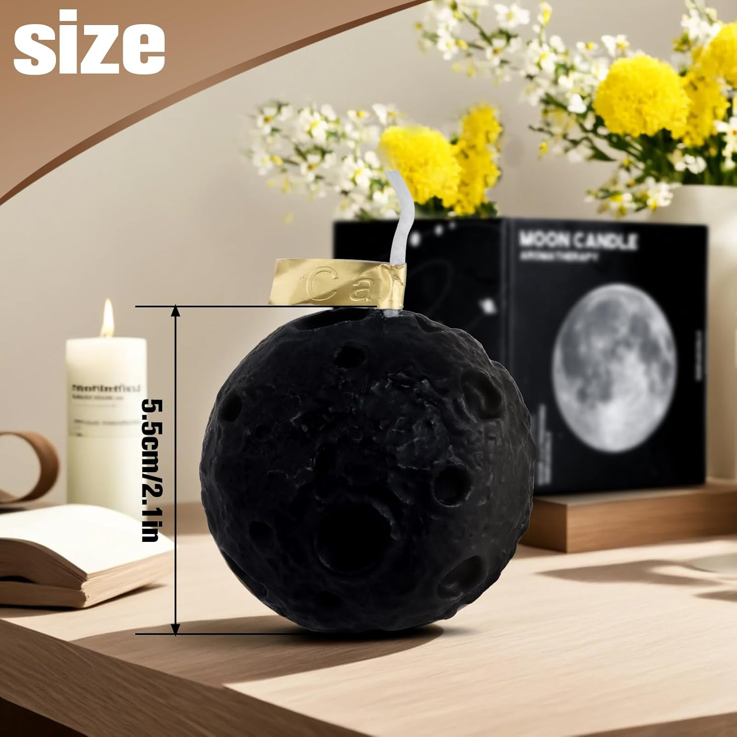 Scented Candle- Moon Surface Design Scented Soy Blend Candle, Scented Candles for Home Decor and Aromatherapy(Ebony Chenxiang) image number 5