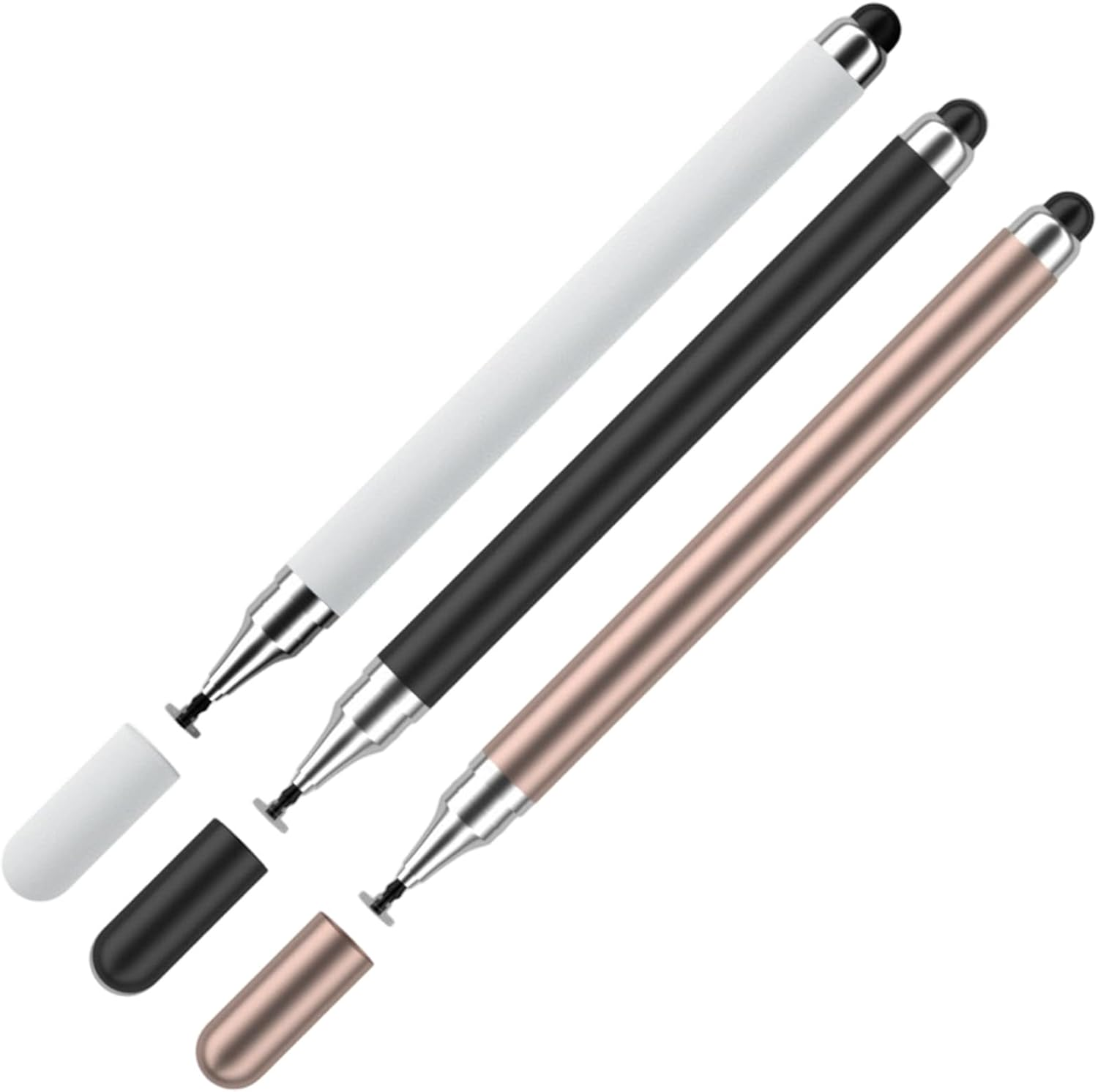 3 PCS Stylus Pen, Touch Screen Stylus Pen with Dual Silicone Tips, Universal Stylus for Phone and Tablet, Compatible with Most Touch Screen Devices (Black, White, Gold) image number 3