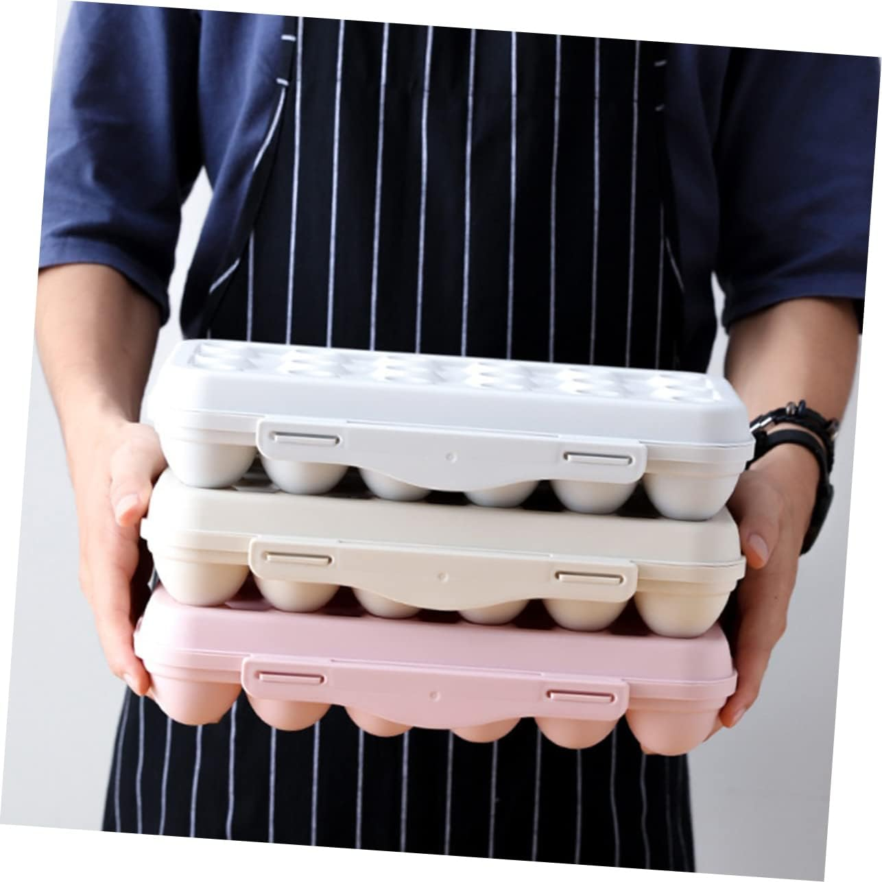 MAGICLULU Egg Storage Container 18 Grids Plastic Refrigerator Egg Holder Portable Anti-Collision 2Pcs Pink Stackable Box for Home - Grey image number 3