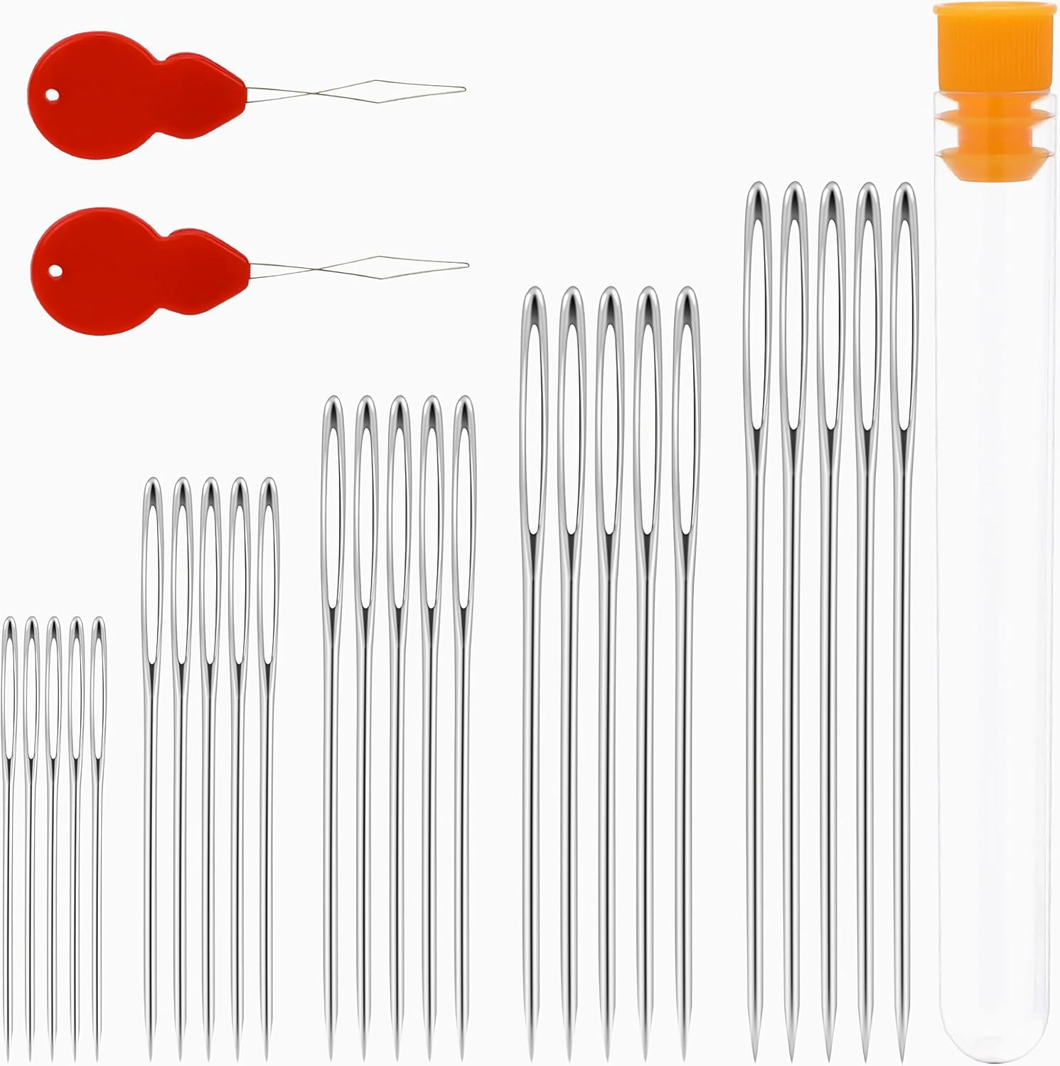 25 PCS Needle Threader with 2 Pcs Threaders，Five Sizes of Hand Sewing Needles，Stainless Steel Hand-Woven Needles，High-Grade Large-Eye and Large-Sized Hand Sewing Needles，Used for Hand Sewing Art and Craft Projects， image number 3
