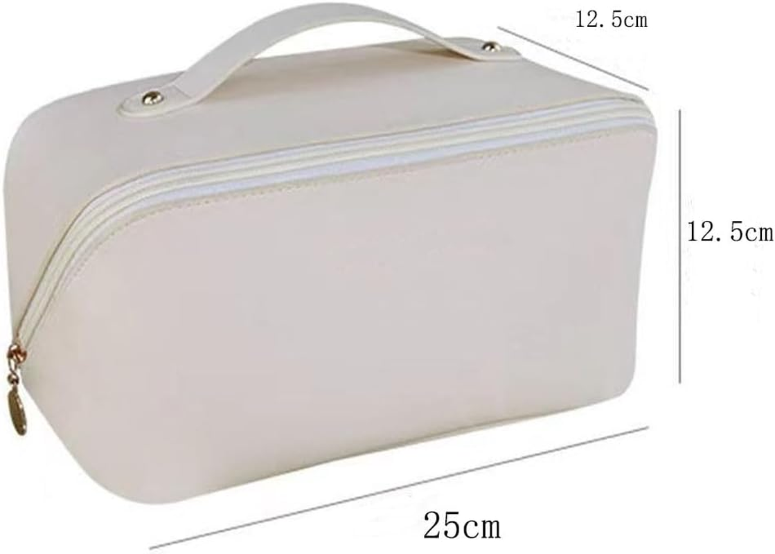 Limcryspp Large-Capacity PU Waterproof Makeup Bag, Open Design, Portable Travel Cosmetics Storage Bag, Can Store Skin Care Cosmetics and Toiletries (White) image number 1