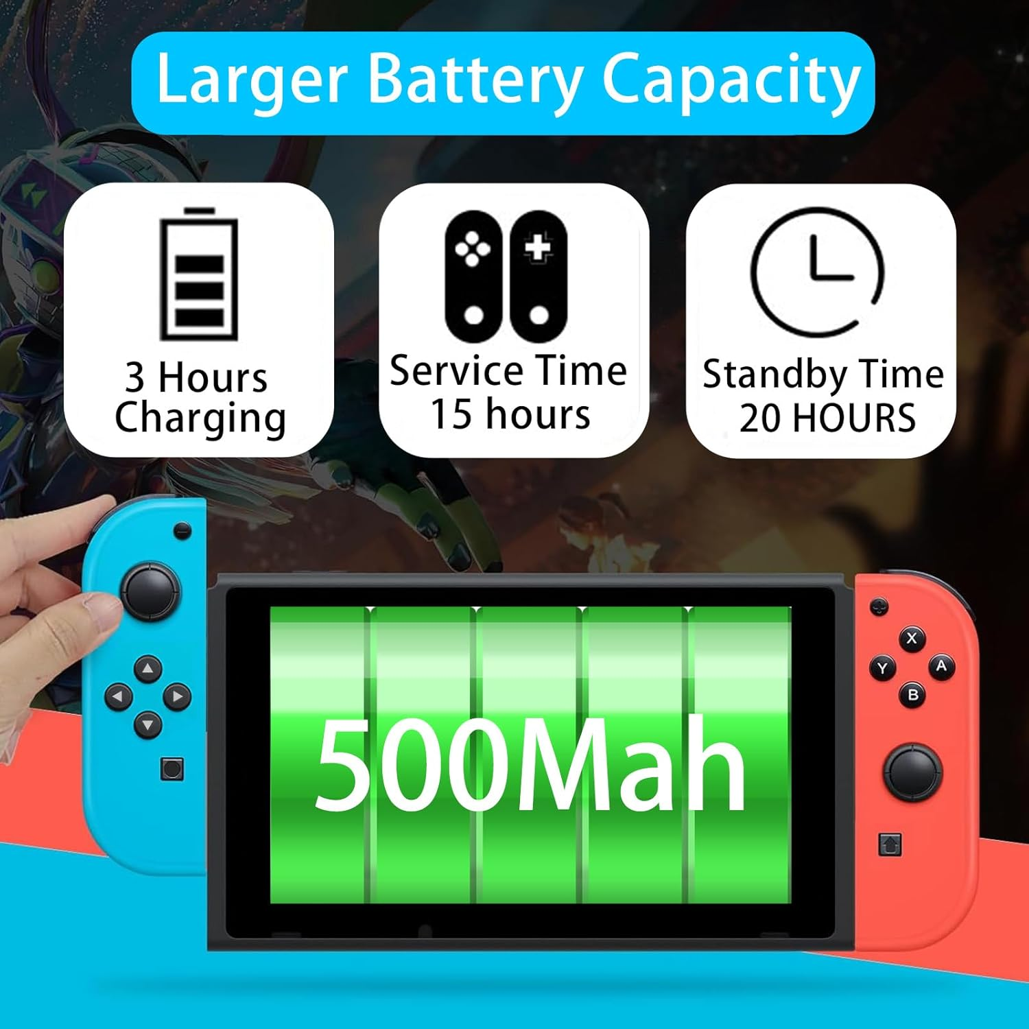 Joy-Cons for Switch Controllers, Wireless Replacement for Switch, Left and Right Controllers Support Sports Dual Vibration/Wake-Up/Motion Control/Screenshot Function (Blue and Red) image number 2