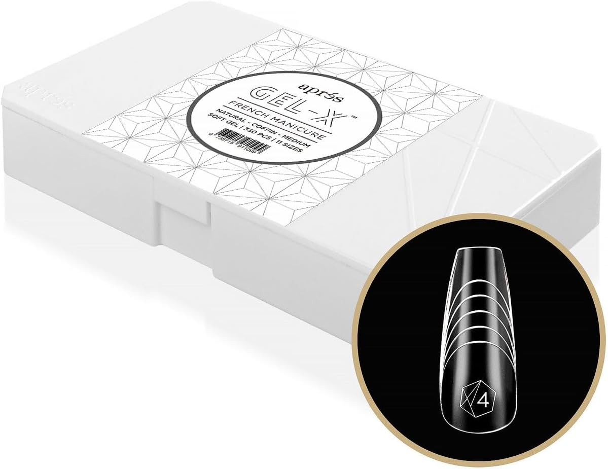 Apr&eacute;s French Manicure Gel-X Tips 330Pcs Natural Coffin Medium