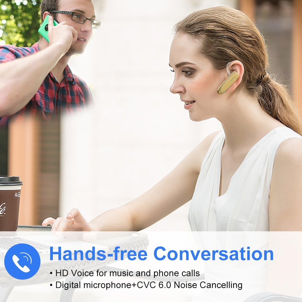 Bluetooth Headset Handsfree Wireless Bluetooth Earpiece New Bee Driving Earphone with Noise Cancelling Microphone 24 Hrs Talk Time Business In-Ear Headphones Earbuds for Apple Iphone X 8 7 6 6S, Samsung Galaxy, HTC, LG, SONY, PC, Laptop (Black) (Gold) image number 3