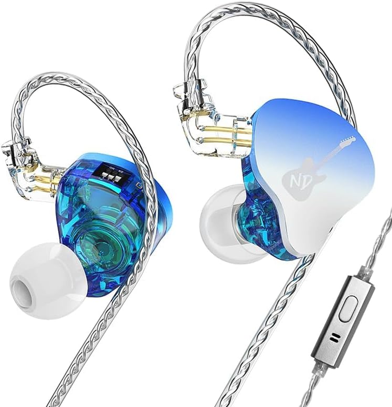 EZ EAR ND DD3 Hifi In-Ear Monitors, Dual Dynamic Drivers, In-Ear Headphones, IEM, 4 Tone Styles, Adjustable, with 2 Pin Detachable Design Cable for Singers, Bassists, Guitarists (Blue, With image number 2